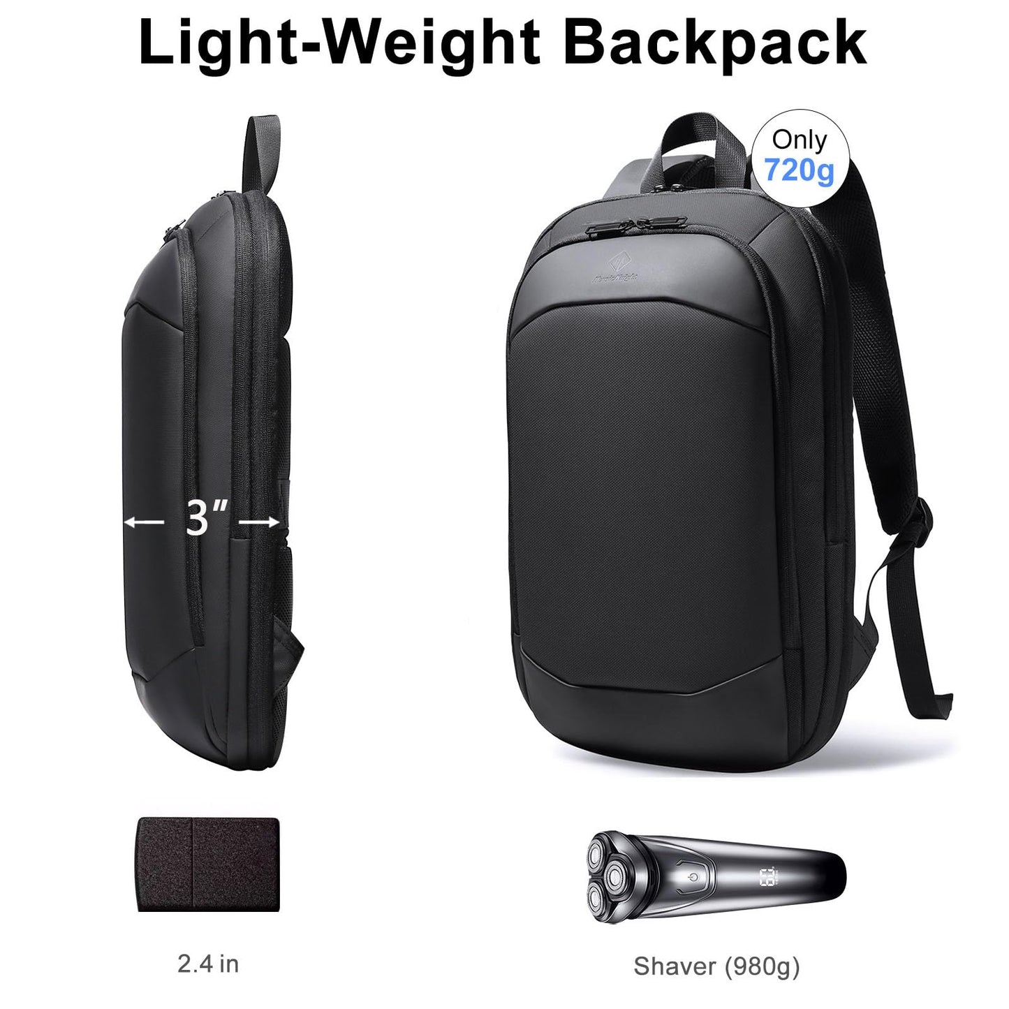 Slim Laptop Backpack,Lightweight Expandable High-Tech Business Work Backpack for Men and Women,15.6 Inch Waterproof Anti-theft Travel Backpack Durable College Casual Daypack Computer Bag - Black