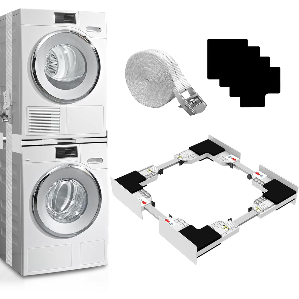 Kiss Core Upgrade Washer Dryer Stacking Kit, Universal Washer Dryer Stacking Kit Adjustable 29/28/27/26/25/24 Inch, Small Space Saving Solution Stacking Kit for Washer and Dryer with Ratchet Strap