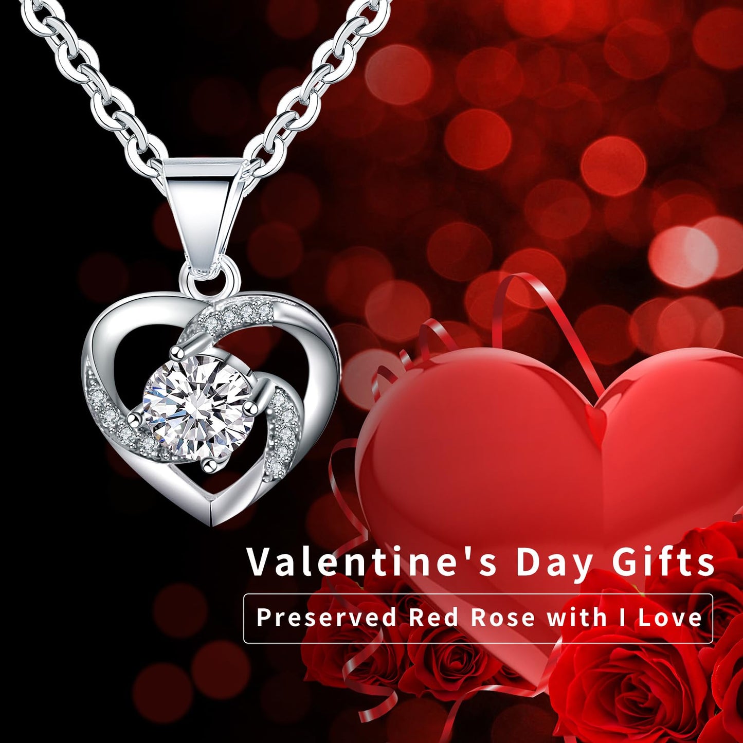 YJYJHOPE Valentines Day Birthday Gift for Women Girlfriend Wife Her, Preserved Rose with I Love You 925 Sterling Silver Necklace, Gifts Ideas for Christmas Anniversary Thanksgiving