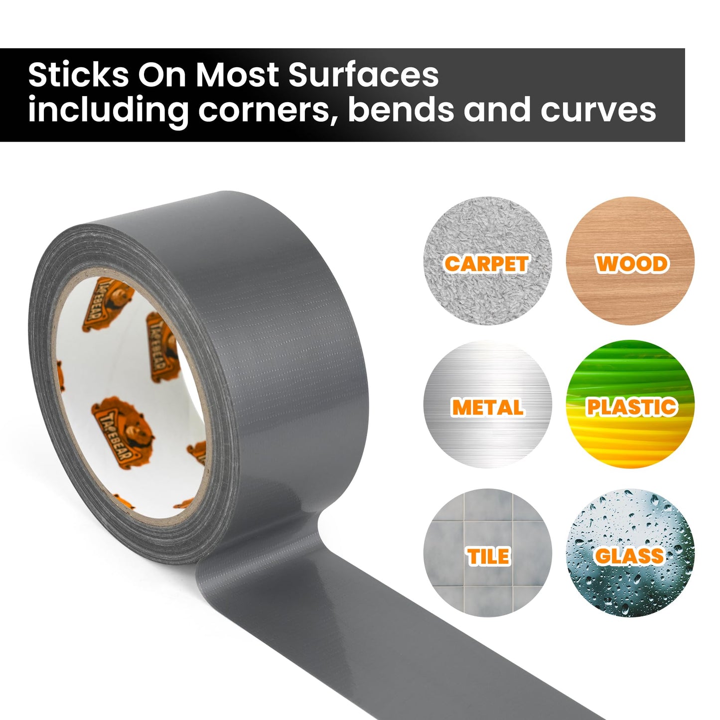 TAPEBEAR 5-Pack Grey Duct Tape Heavy Duty 1.88 Inch x 30 Yards, Waterproof Tape 9mil Thick Strong Adhesive Tape, Writable, No Residue and Tear by Hand for Repairs, Crafts and Sealing