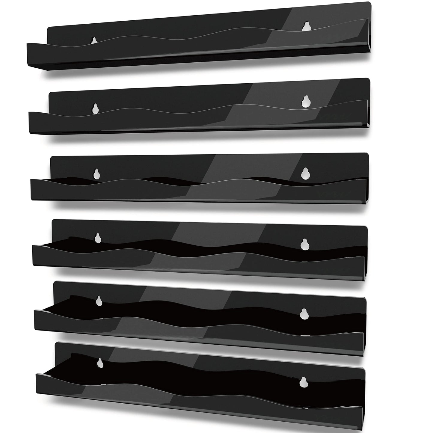 YMVV 15" Nail Polish Rack Wall Mounted Shelf,6 Pack Black Acrylic Organizer Supplies for Nail Techs,Great Display for Salons Retailers