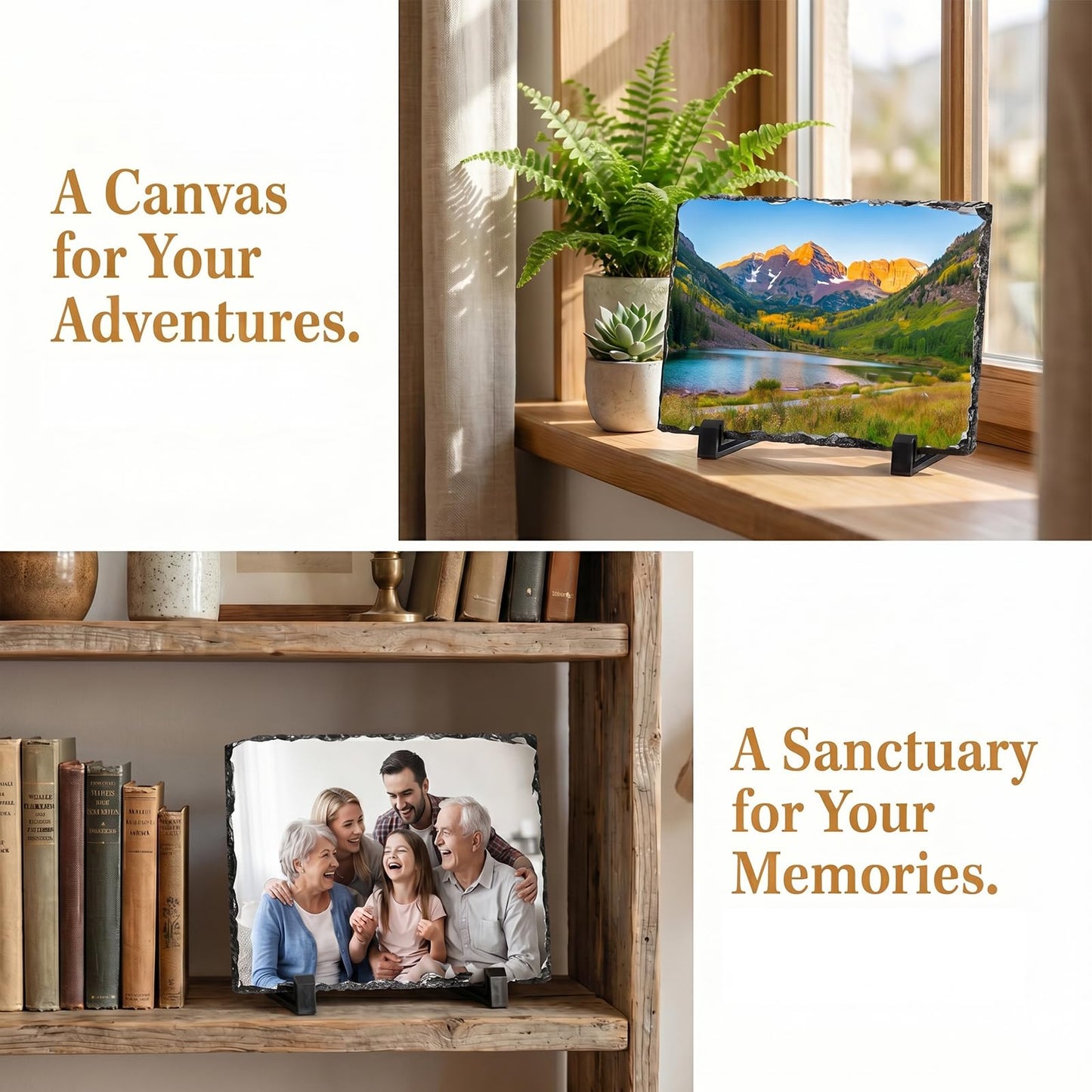 Nicunom 6 Pack 7.5 x 5.5 In Sublimation Blank Slate Rock Photo Plaque Frame with Display Stand, Personalized Rectangular Picture Stone Frame, DIY Gift for Easter Father's Day Birthday Wedding