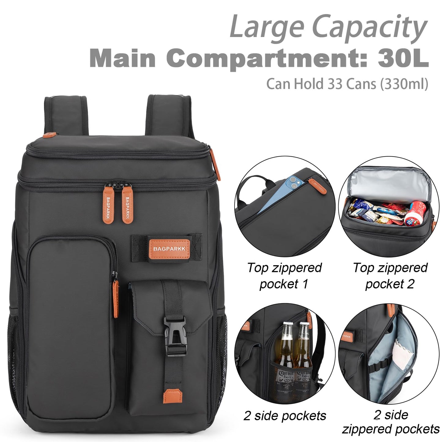 Insulated Cooler Backpack,33 Cans Multifunctional Double Deck Leakproof Cooler Bag with Sternum Strap,Large Capacity Lightweight Travel Camping Beach Backpack Cooler Ice Chest for Men Women