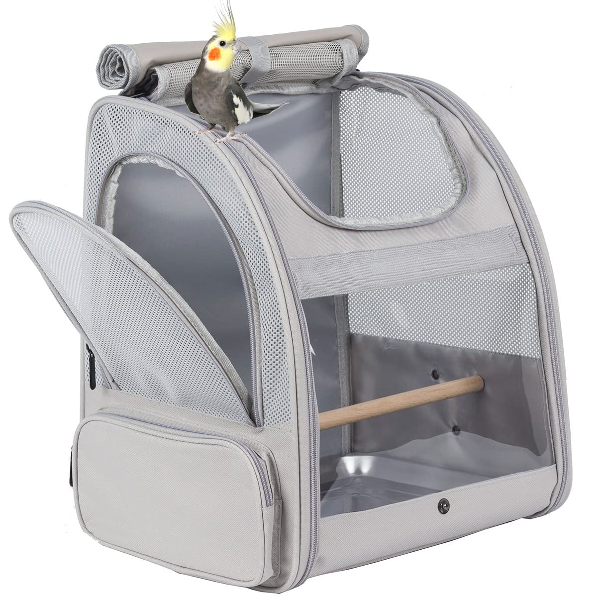 Bird Carrier Backpack with Stand Perch, Bird Travel Carrier Backpack for Hiking, Airline Approved