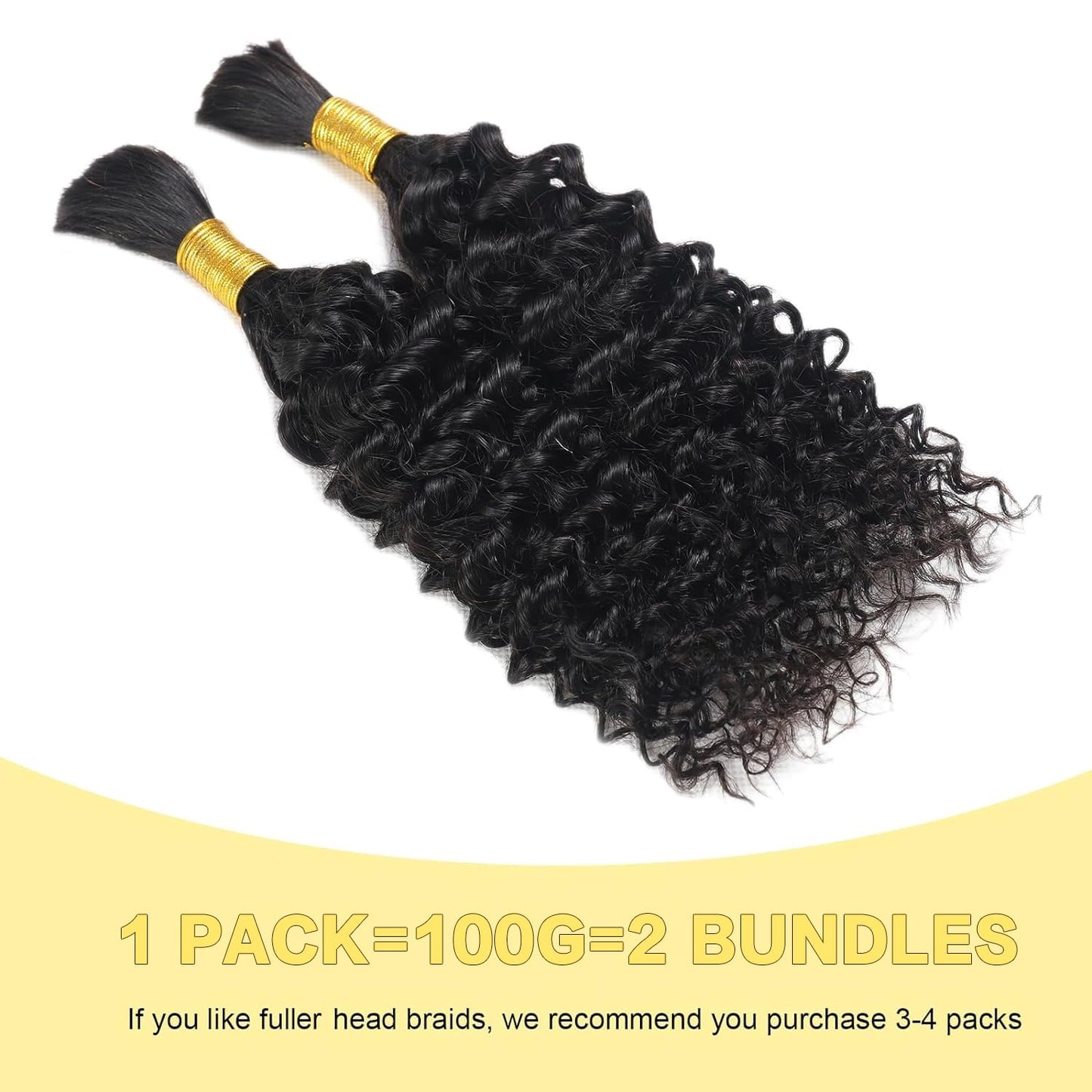 Human Hair Braiding Hair 2 Bundles/Pack 100g 20 Inch Deep Wave Bundles Human for Boho Braids Black Hair Extensions Curly Remy Hair Bulk Brazilian Virgin Human Hair for Women Braids No Weft
