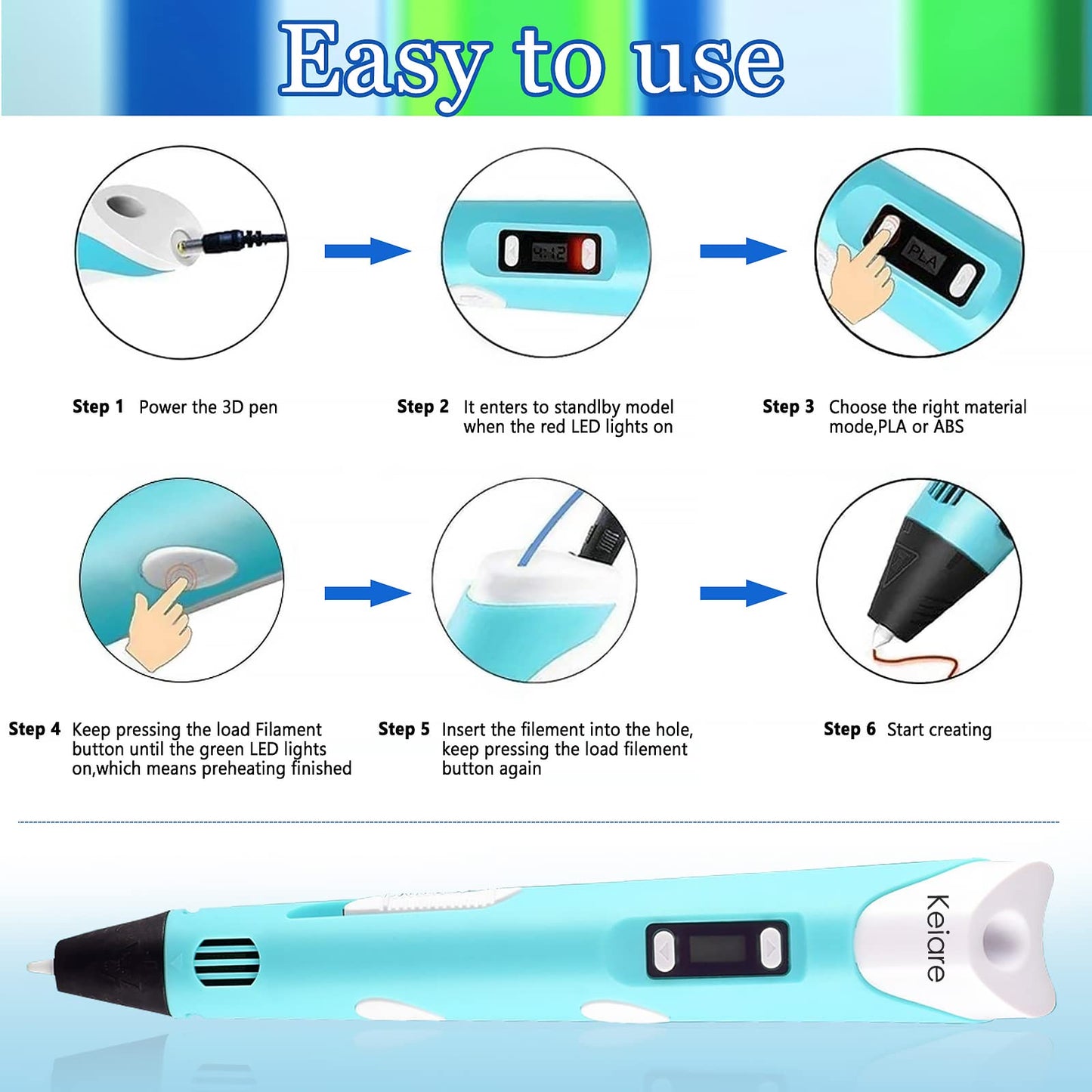 3D Pen for Kids 3D Printing Pen Stylo 3D Doodler Pen 3D Drawing Pen 3D Writing Pen Fun Toys Gift for Kids Include 12 Colors PLA Filament Refills with Charger