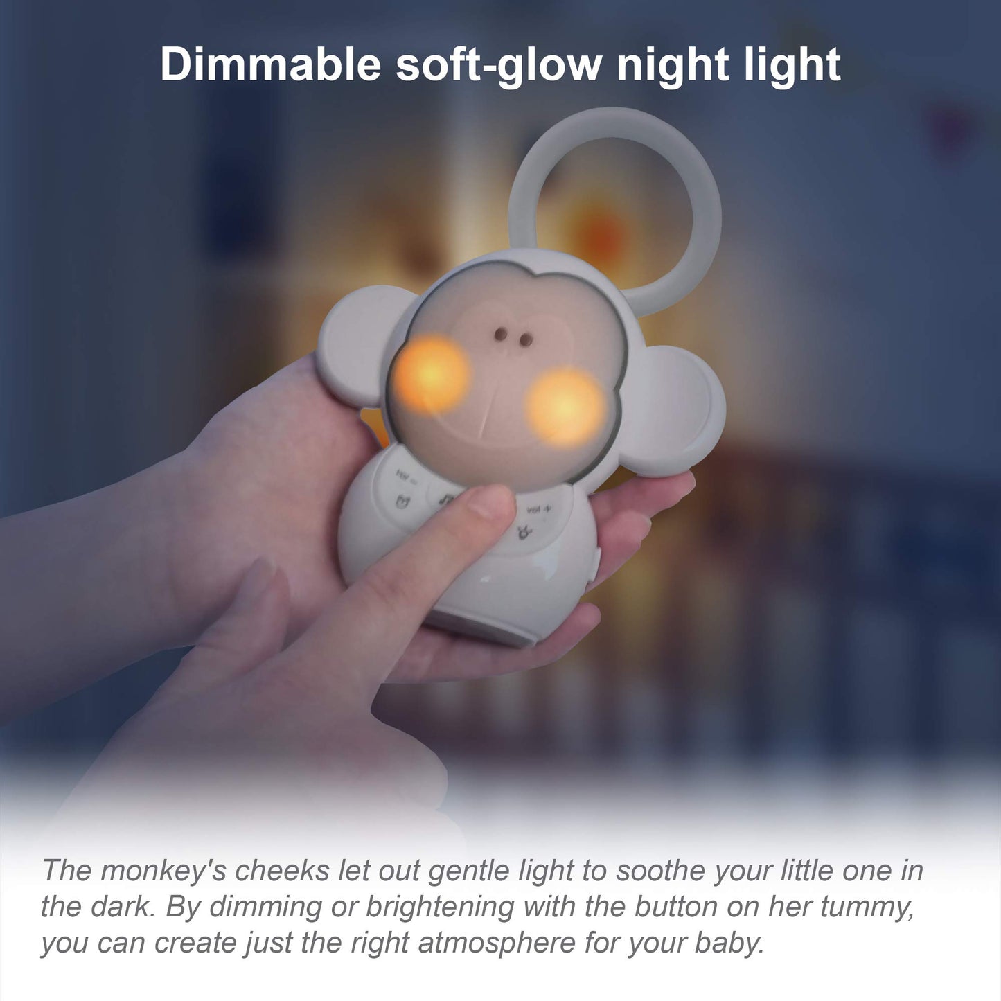 VTech BC8211 - Myla The Monkey - Baby Sleep Soother With White Noise Sound Machine, Soft Ambient Sounds And Melodies, Soft-Glow Night Light, NEW Rechargeable Battery Version.