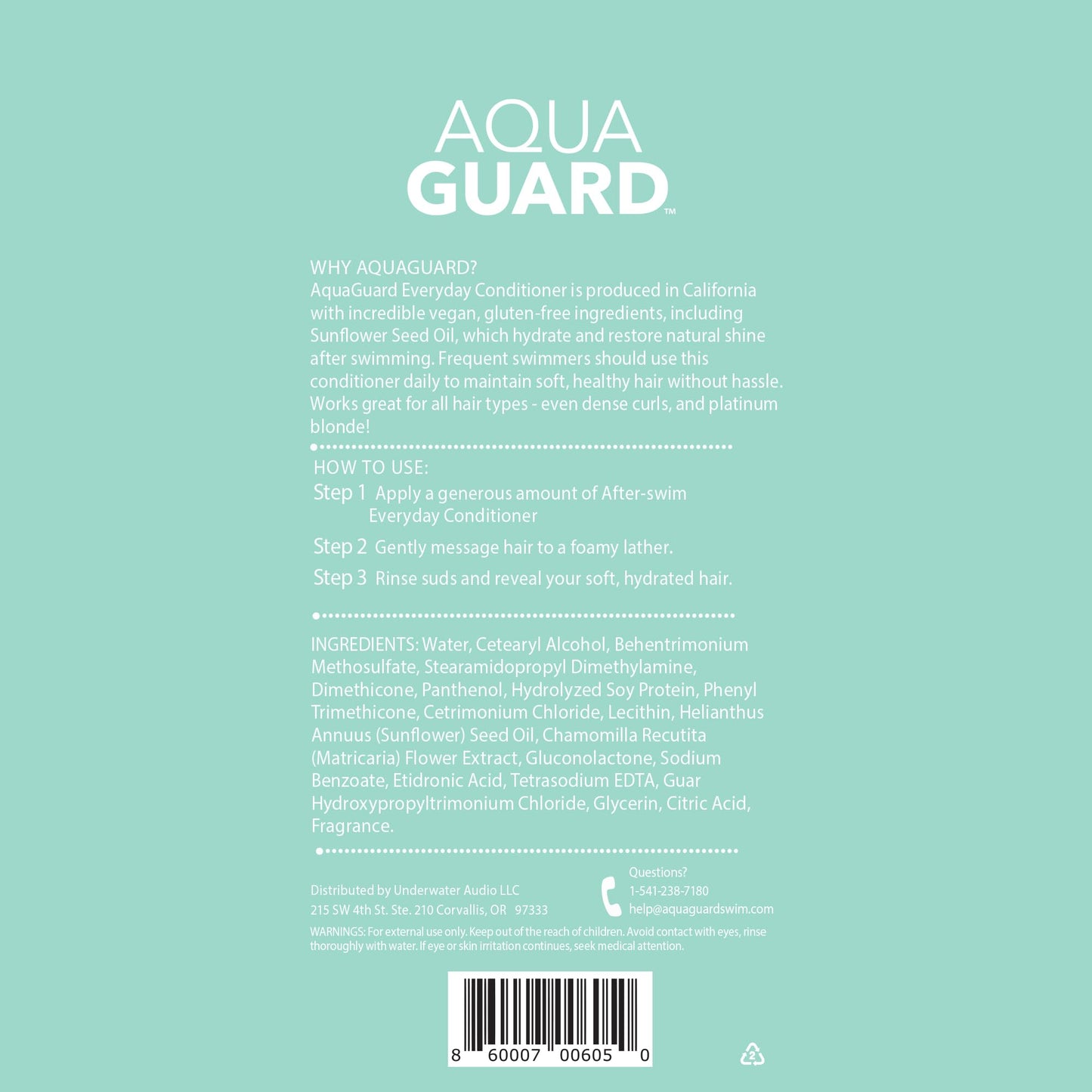 AQUA GUARD Everyday Conditioner for Pool Moms and Swimmers - Smoothes, Softens & Protects Hair - Paraben and Gluten Free, Vegan, Color Safe, Leaping Bunny Certified (2 Bottles)