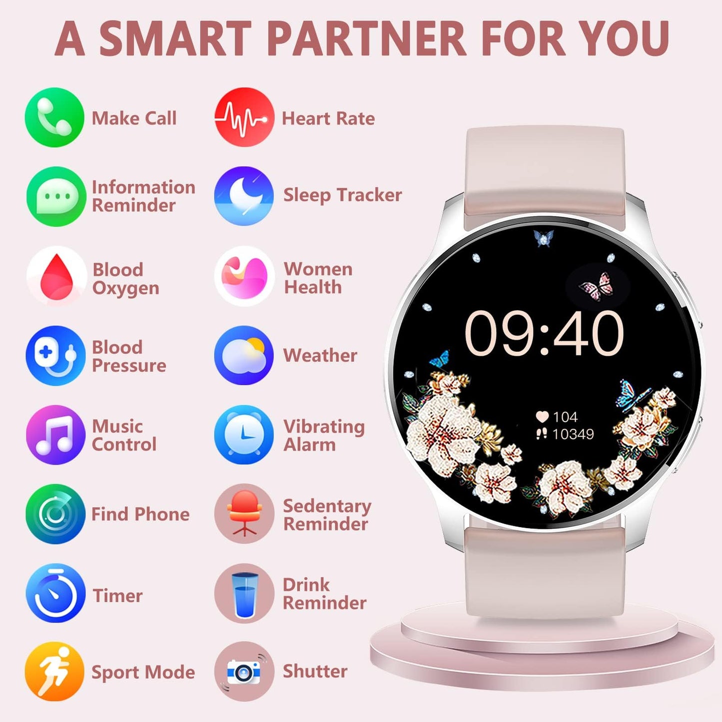 Smart Watch for Women (Make/Answer Call) Fitness Tracker for Android iOS Phones Waterproof Digital Watch with Heart Rate Sleep Monitor Pedometer AI Voice Control DIY Watch Face, Silver