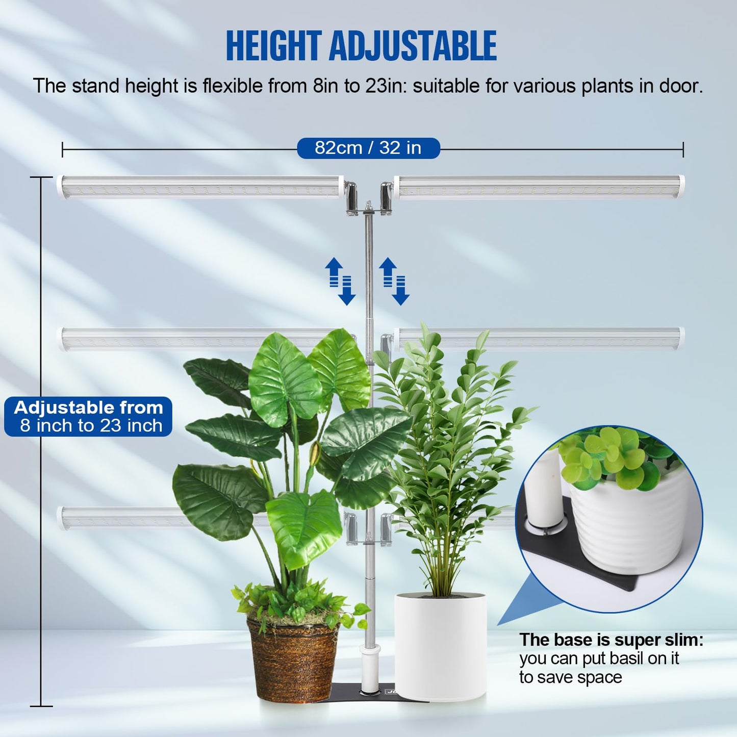 JCBritw Standing LED Grow Light，Adjustable Dual Head T12 Bar Plant Light, White 6500K Full Spectrum Plant Grow Lamp on Stand for Indoor Plants Seed Starting, Seedlings, Veg, Flower