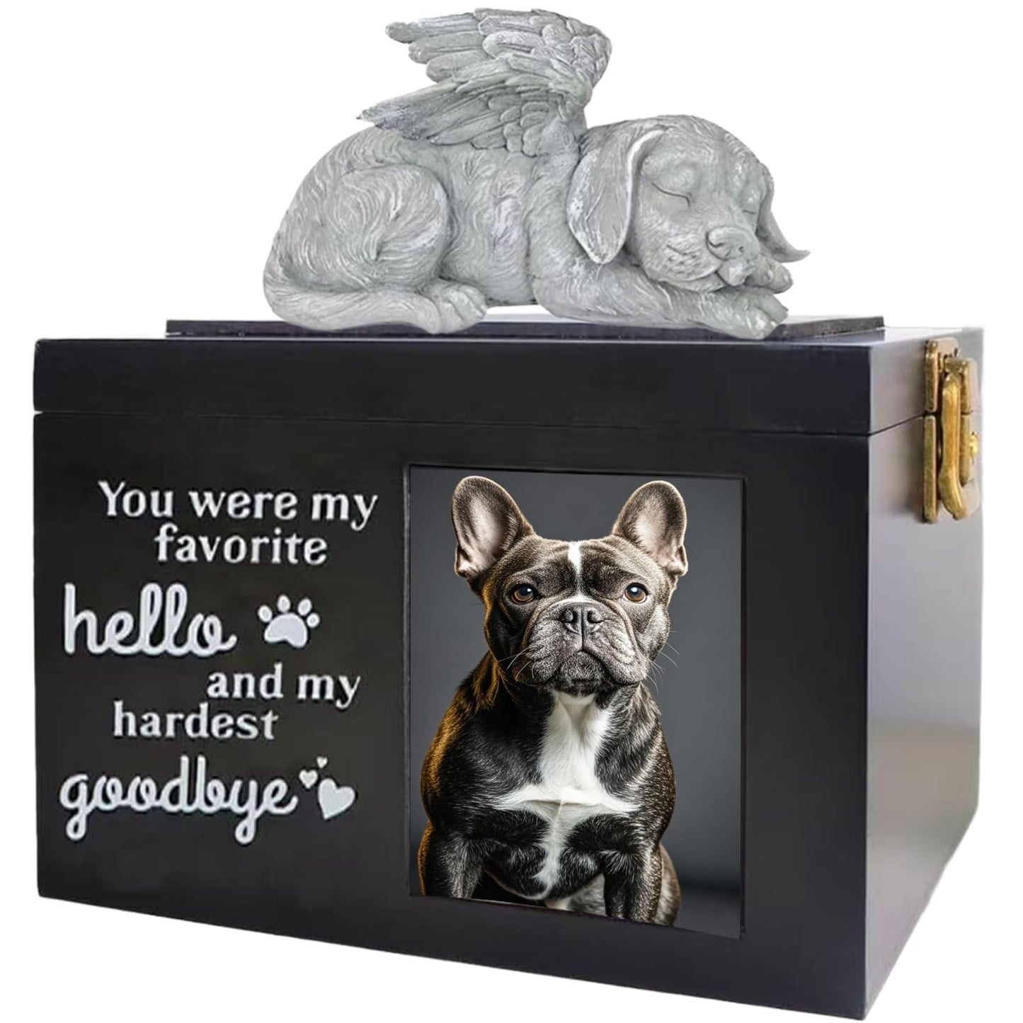 Dog Angel Wooden Urns for Dogs Ashes, Medium Wood Funeral Cremation Memorial Box with Photo Frame and a Sleeping Dog, Key, Loss Keepsake Memory Box Cremation Urns Dog pet Keepsake Memorial Gift