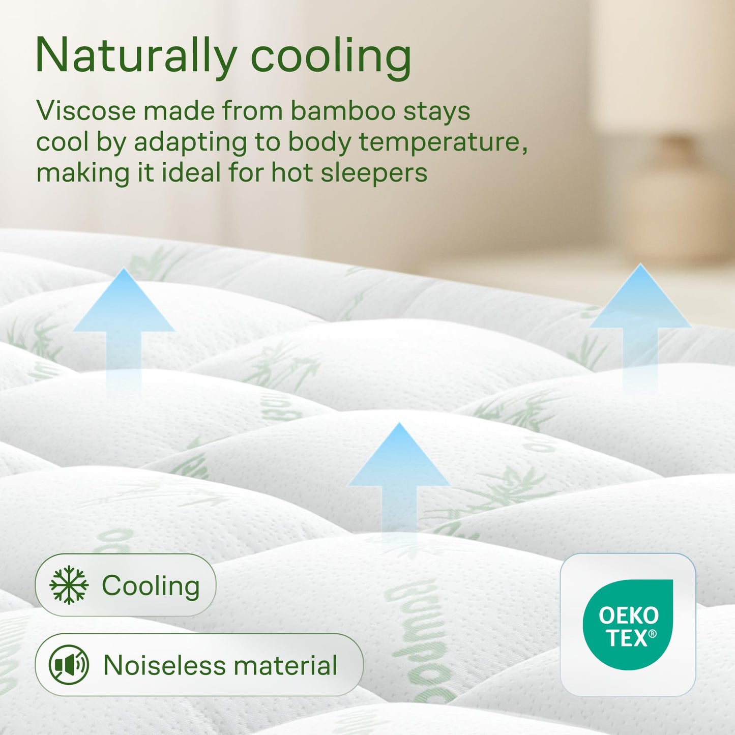 Bamboo Mattress Topper Twin Size - Thick Breathable Pillow Top Mattress Pad for Back Pain Relief - Deep Pocket Topper Fits 8-20 Inches (39x75 Inches, Green)
