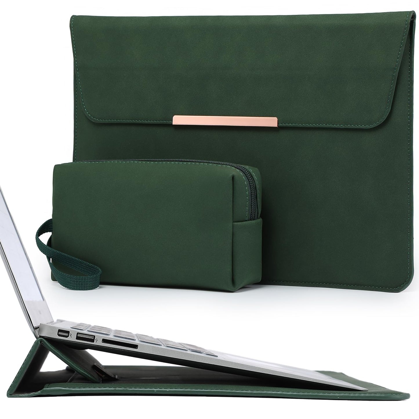 HYZUO 13 Inch Laptop Sleeve Case with Stand for MacBook Air 13 M5 A3449 M4 M3 M2 M1 2026-2018, 13" MacBook Neo 2026 A3404, MacBook Pro 13 M2 M1, 13" iPad Pro/Air, Surface Pro, Midnight Green(Smiley)