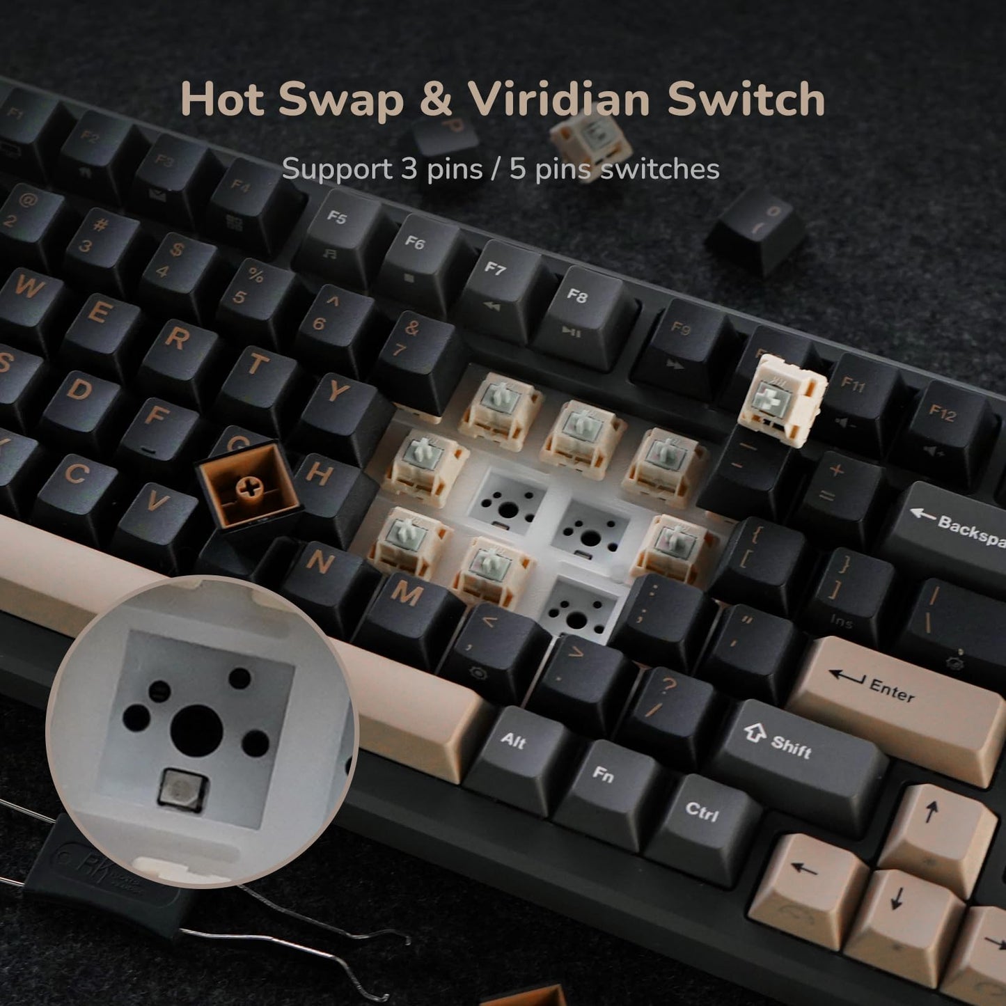 RK ROYAL KLUDGE M75 Wireless Mechanical Keyboard 2.4Ghz/BT5.1/USB-C Gaming Keyboard 75% Layout 81 Keys Gasket Mount with OLED Display & Knob RGB Backlight Hot-Swappable Viridian Switch, Grey