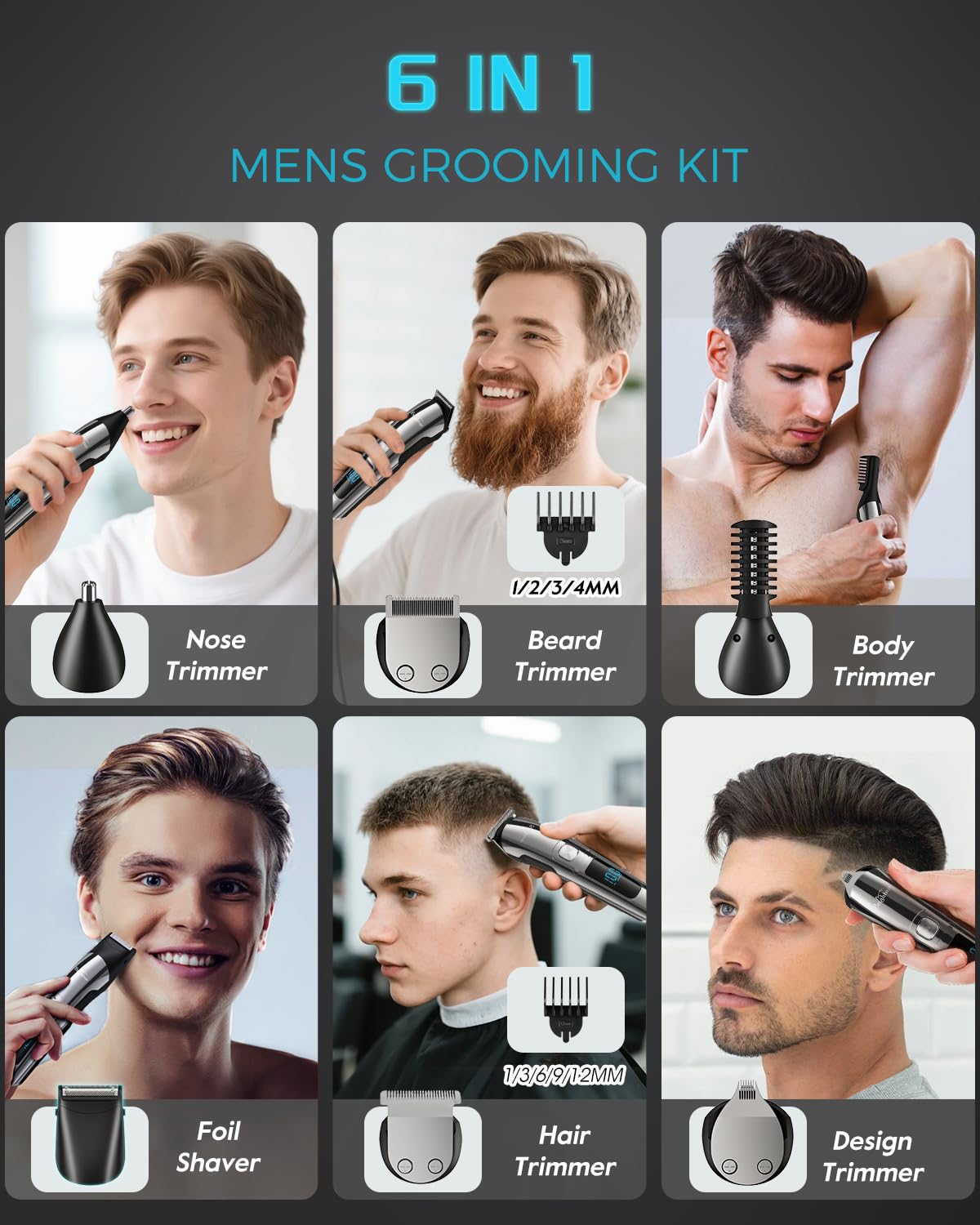 Brightup Beard Trimmer for Men - Electric Razor & Shaver, Cordless Hair Clippers Trimmers Set, IPX7 Waterproof Mens Grooming Kit for Shaving Face, Mustache, Body, Ear, Nose Hair Trimmer, Gifts for Men