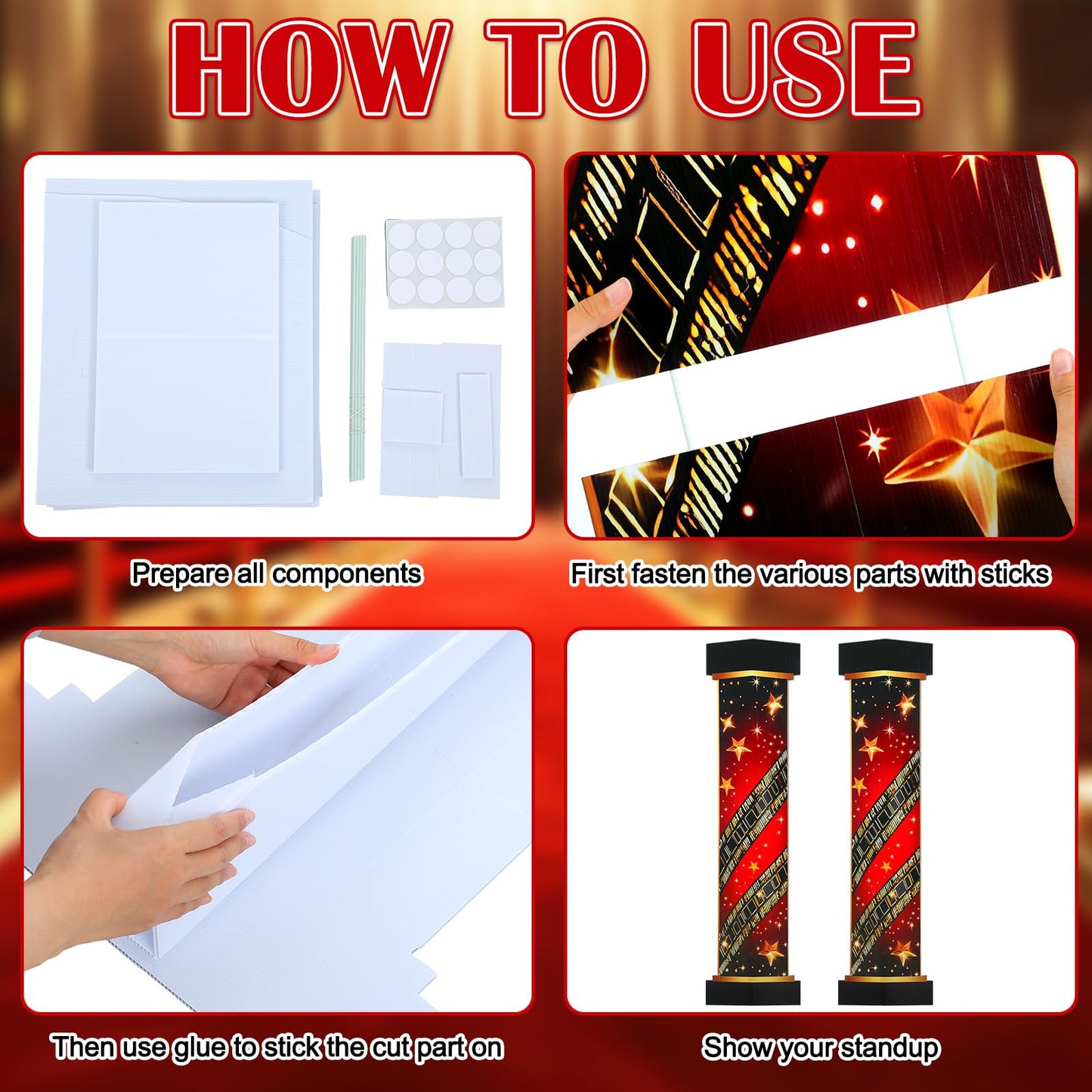 2 Pcs 5.8 ft Movie Award Night Red Carpet Column Decorations Prom Stand up Cardboard Cutout Life Size Award Red Carpet Theme Party Decoration Backdrop Photo Props Standup for Movie Awards Party Supply