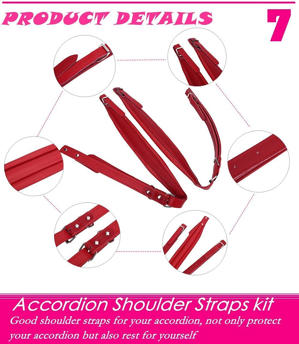 Tbest Straps For Accordion,Adjustable PU Leather Accordion Shoulder Straps Set,Soft Wear resistant Accordion straps Standard for 16 120 Bass Accordions,White/Red/Coffee/Black(Coffee)