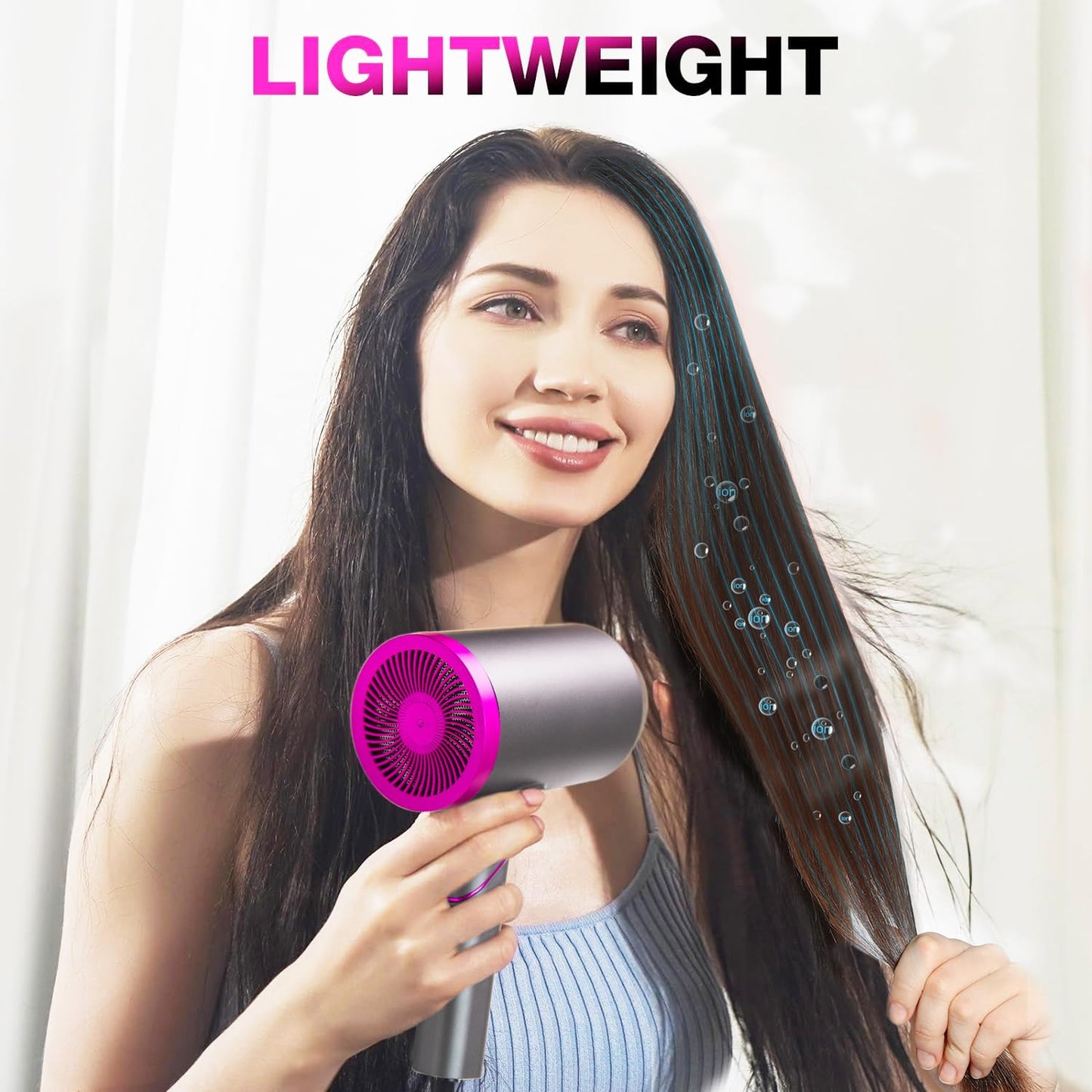 ANGENIL Ionic Blow Dryer, Magnetic Nozzle & Diffuser Hair Dryer for Curly Hair, Fast Drying Low Noise, Professional Travel Hair Dryer, Foldable Handle, 3 Constant Temp Without Hair Damage