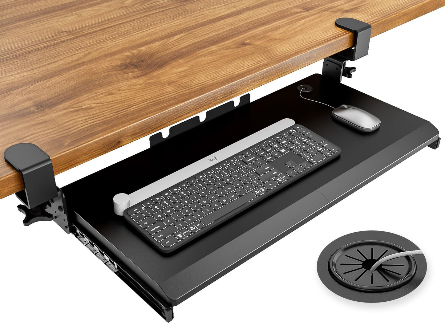 Keyboard Tray Under Desk Pull Out with Extra Sturdy C Clamp Mount System, 27(32 inch Including Clamps) x 11 Inch Slide-Out Platform Computer Drawer for Typing Black