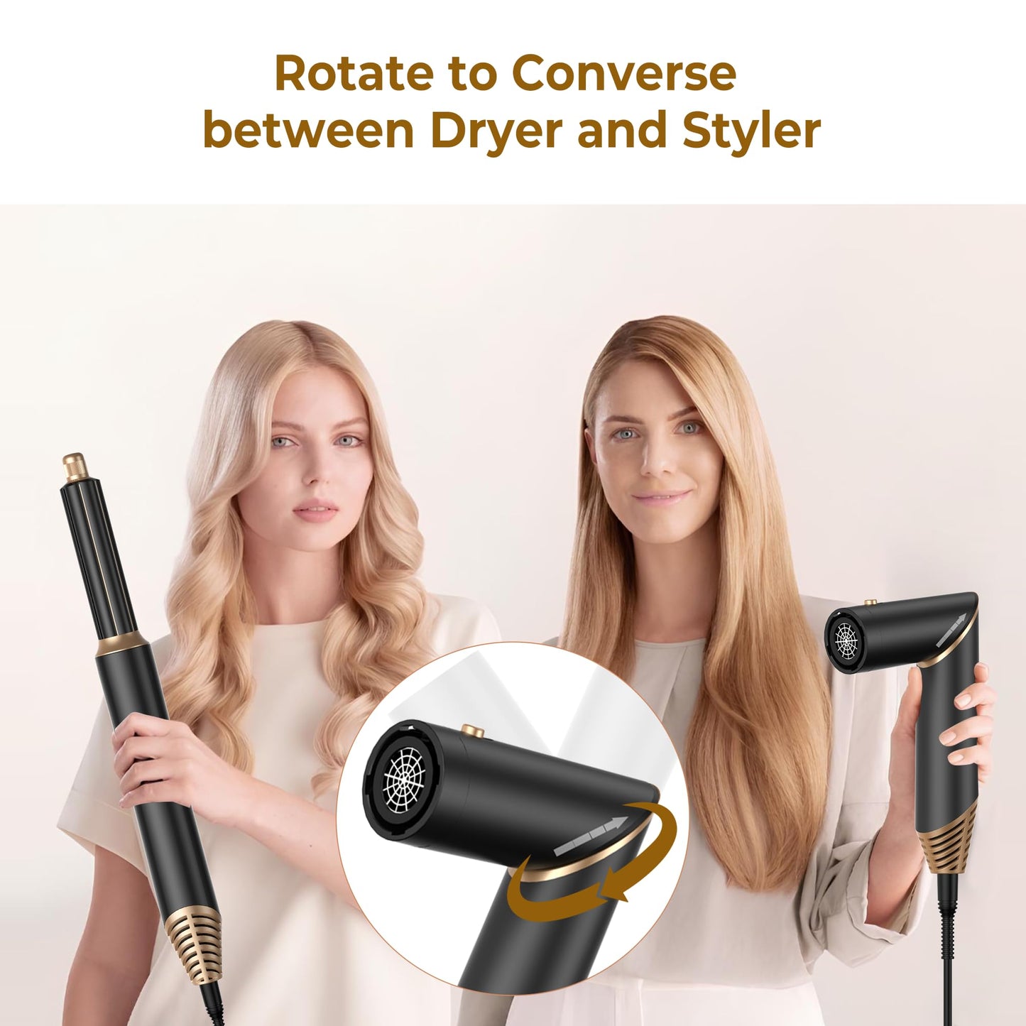 5 in 1 Blow Dryer Brush,Hair Dryer Brush with Detachable Air Styler,Negative Ionic Magic Hair Styler,Hot Air Brush for Women Volumizer,Straightener,Drying