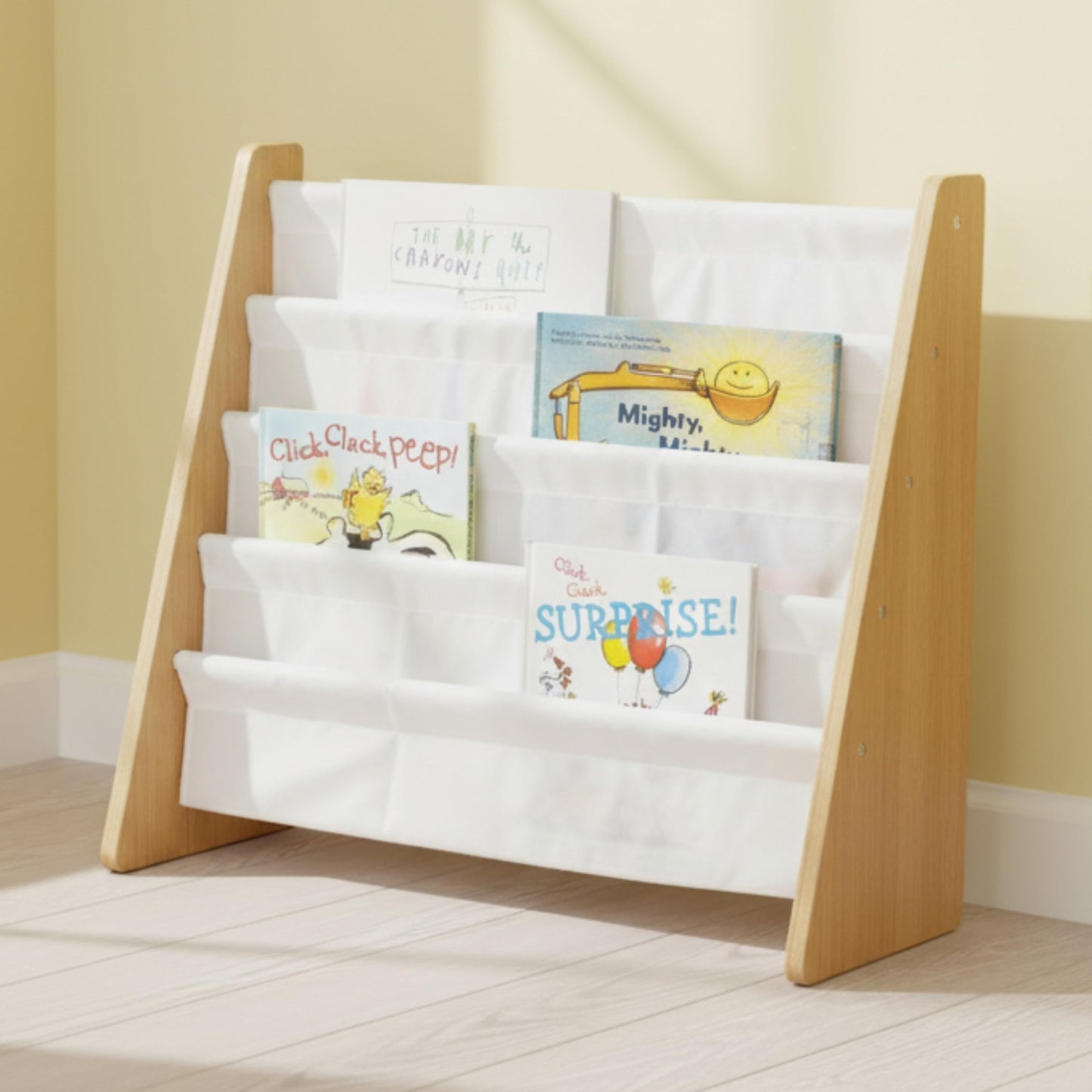 Humble Crew Kids Book Rack Storage Bookshelf with Deep Sleeves, Universal, Natural/White