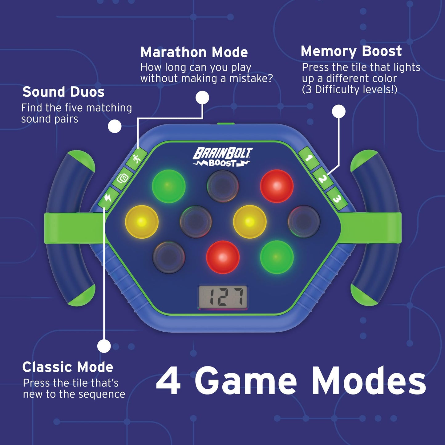 Educational Insights BrainBolt Boost - Handheld Memory Game with Light and Sound, Electronic Brain Games, Single Player Brain Teasers for Kids Teens, & Adults, Gamer Gifts for Boys & Girls Ages 5+