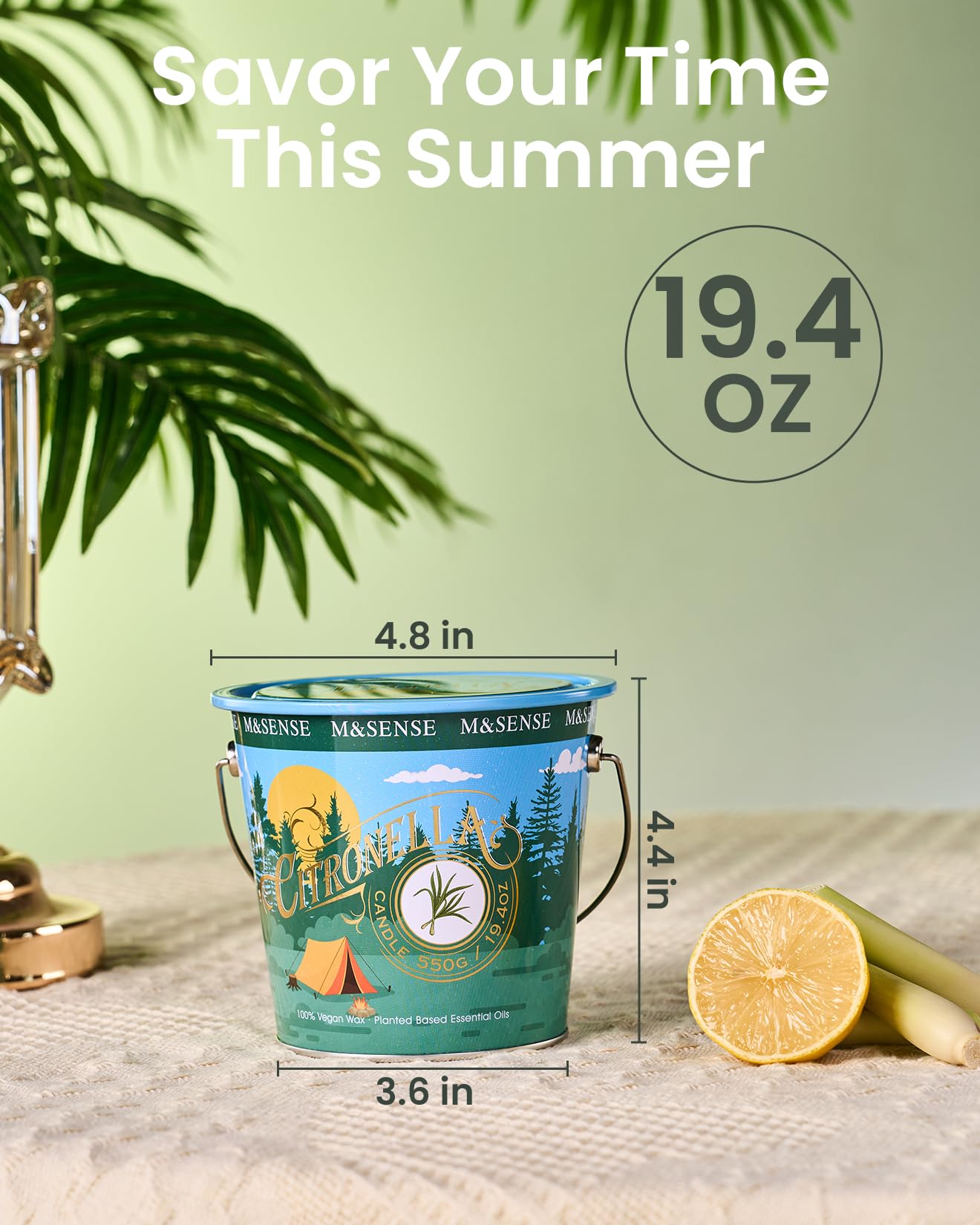 Citronella Candles Outdoor, 110 Hours Burn Natural Citronella Oil Soy Candle for Patio Camping, 19.4oz Large Long Lasting Lemongrass Summer Candles for Indoor Home Scented