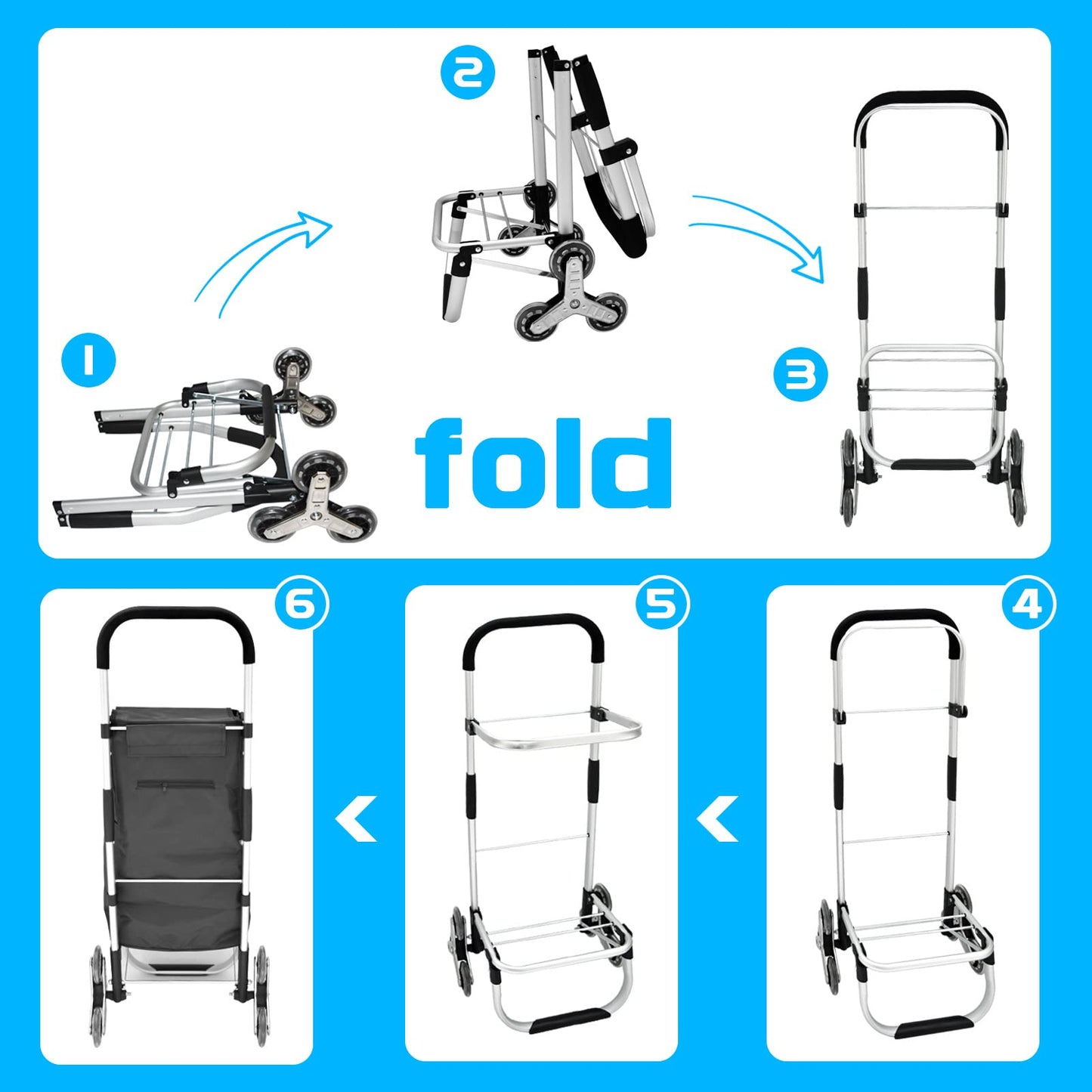 Folding Shopping Trolley Grocery Cart with Removable Waterproof Canvas Bag and Stair Climbing Wheels Super Loading Portable Utility Cart