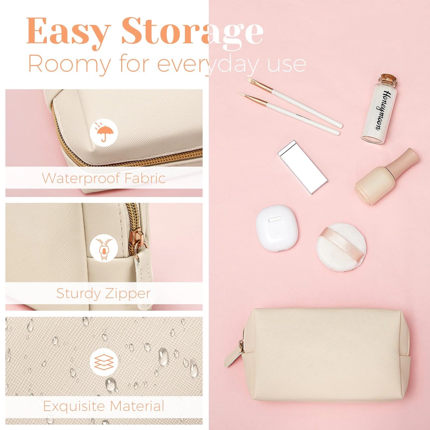 8 Pcs Makeup Bag Pu Leather Cosmetic Pouch Waterproof Small Toiletry Bag Portable Cosmetic Organizer Water Resistant Storage Purse for Lady Women Daily Storage Travel Organizer (Beige,Medium)