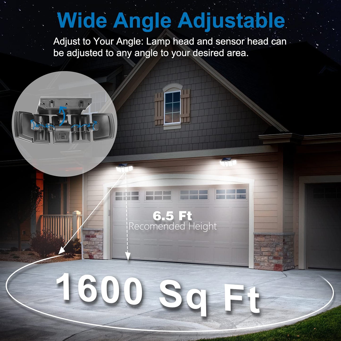 AmeriTop Solar Lights Outdoor 300 LED 7000K Motion Sensor Lights Cordless; 5 Adjustable Heads, 360° Wide Angle Illumination, IP65 Waterproof, Security LED Flood Light for Patio Yard Garden 2 Pack