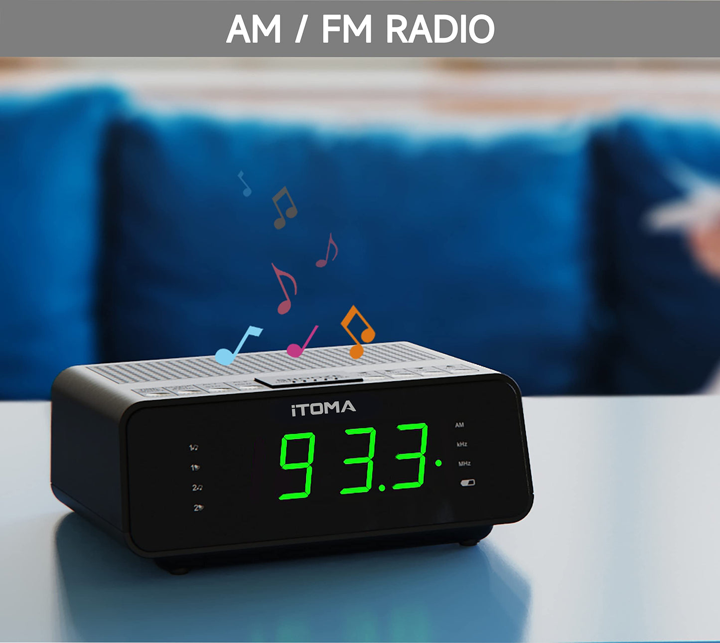 Alarm Clock with AM/FM Radio, 4-Level Dimmer, Snooze, Dual Alarms, Sleep Timer and Easy to Read 0.9" LED Jade Green Display iTOMA 2100