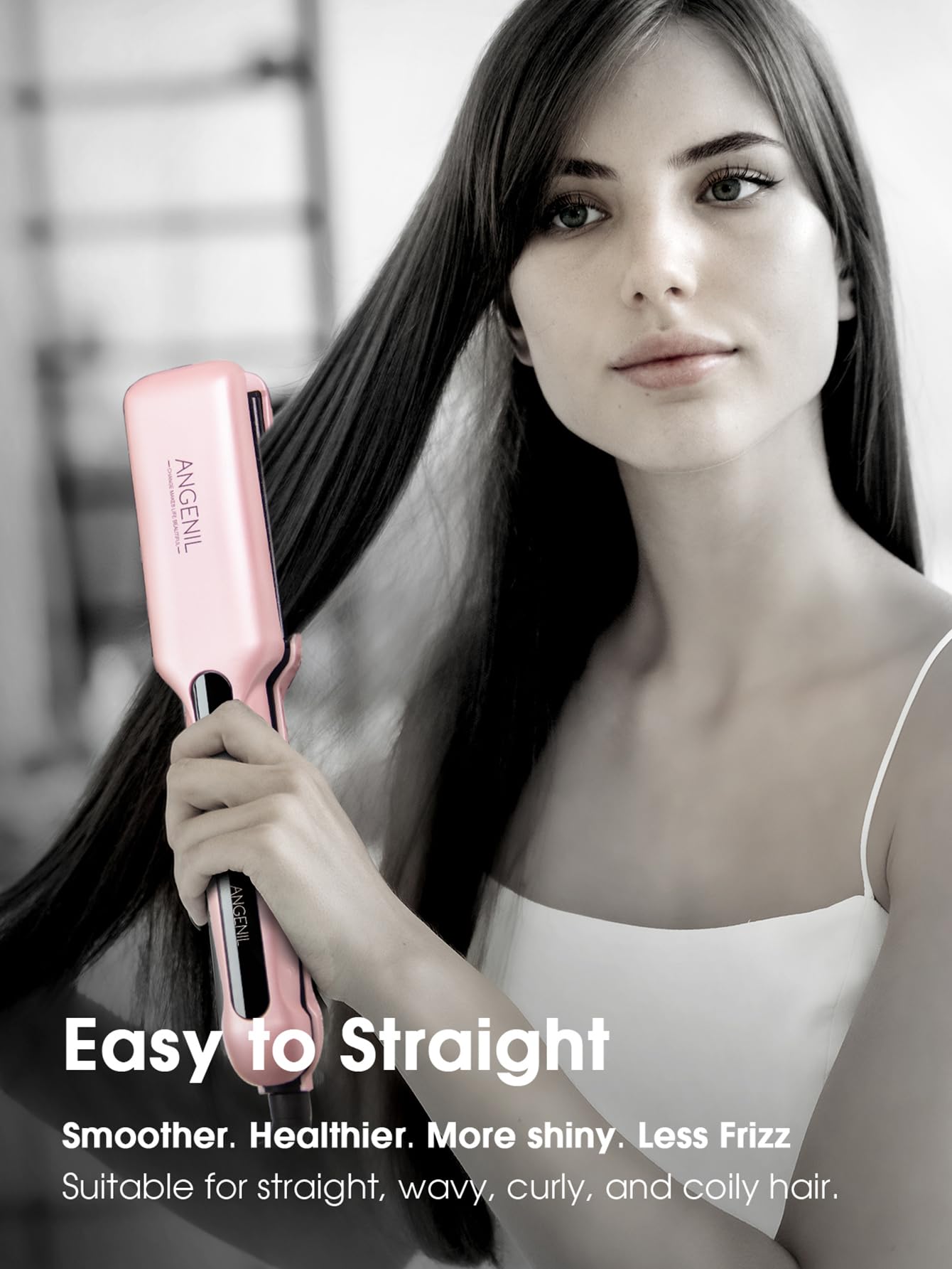 ANGENIL Flat Iron Wide 1.6 Inch Hair Straightener for Thick Hair, Dual Voltage Hair Straightener and Curler 2 in 1, Ceramic Flat Iron with Silicone Heat Resistant Mat Pouch, Fast Heating, LCD Display