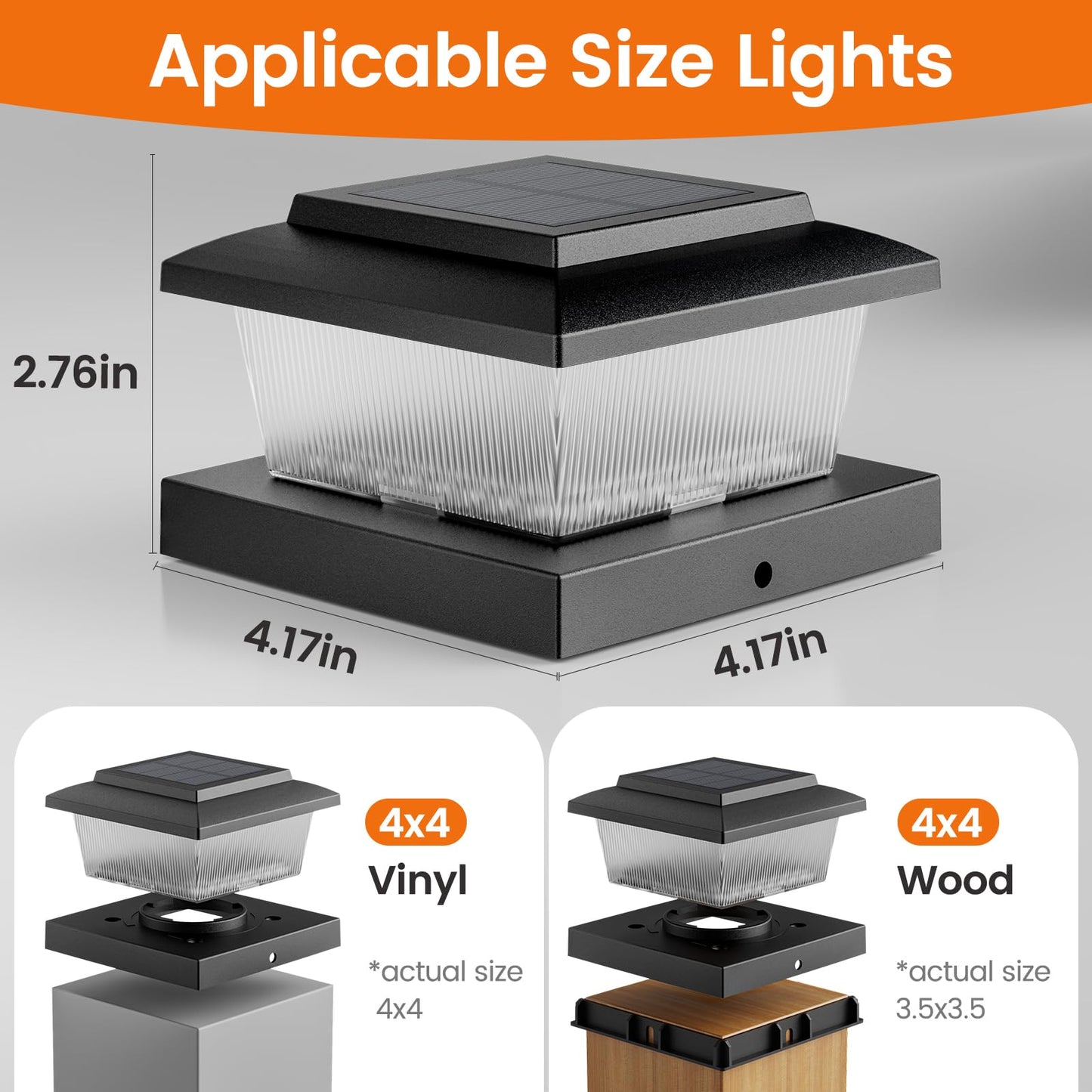 APONUO Fence Post Solar Lights, Warm White & Flickering Flame Modes, Waterproof LED Fence Post Lights for 4x4 Wood Vinyl Posts, Solar Powered Auto On/Off, Deck,Patio,Fence Yard Lighting,Black 6 Pack