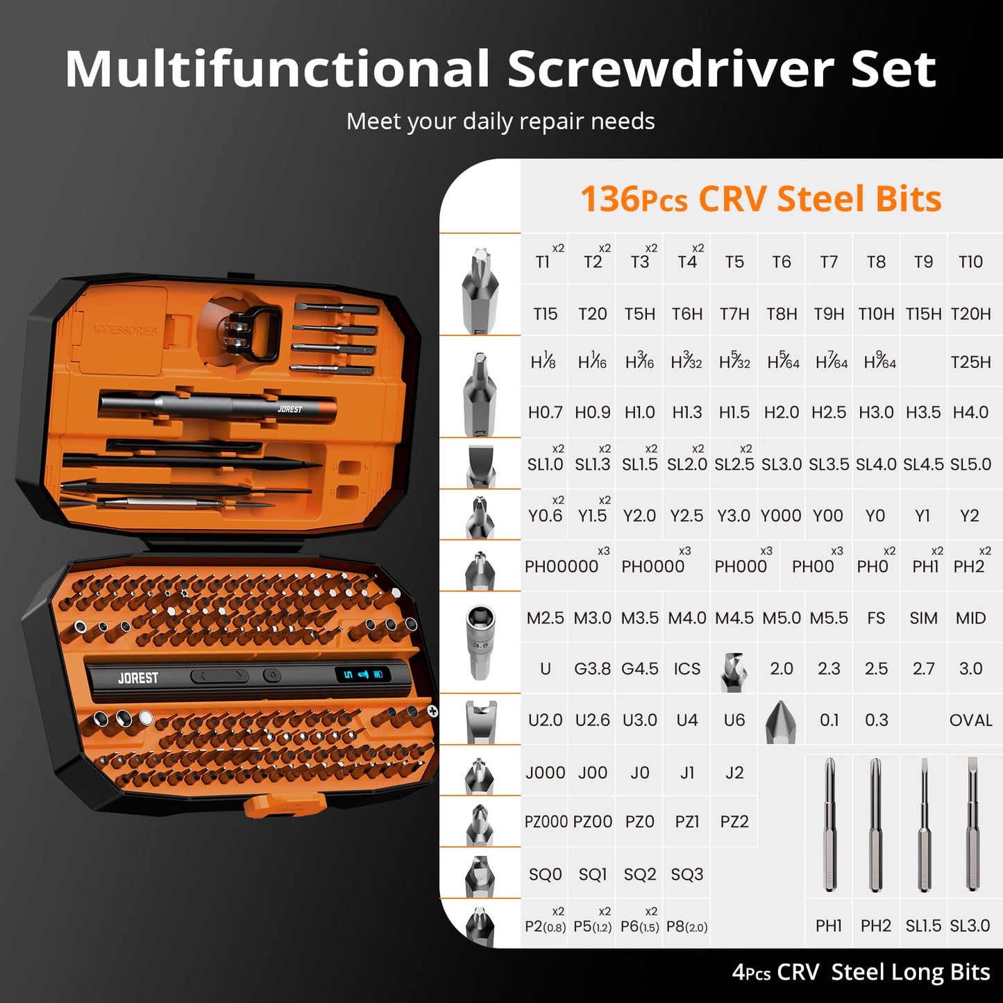 JOREST 155 in 1 Precision Electric Screwdriver Cordless, Mini Rechargeable Power Screwdriver Set with Anti Static Wrist Strap, Gifts for Men, Repair Tool Kit for iPhone, PC, Laptop, PS4/5, Xbox, Watch