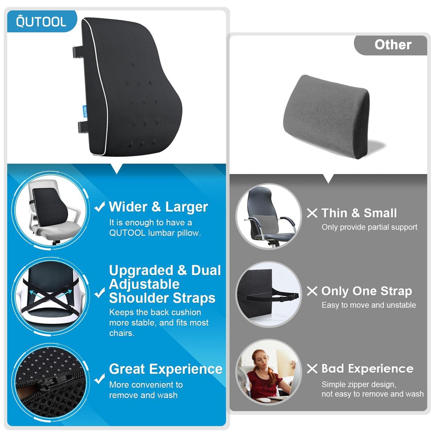 NXTMART Support Pillow for Office Chair,Office Home, College Dorm Room Essentials,Back Support Pillow for Car, Chair Cushions,Back Pain Relief Improve Posture,Mesh Cover Double Adjustable Straps