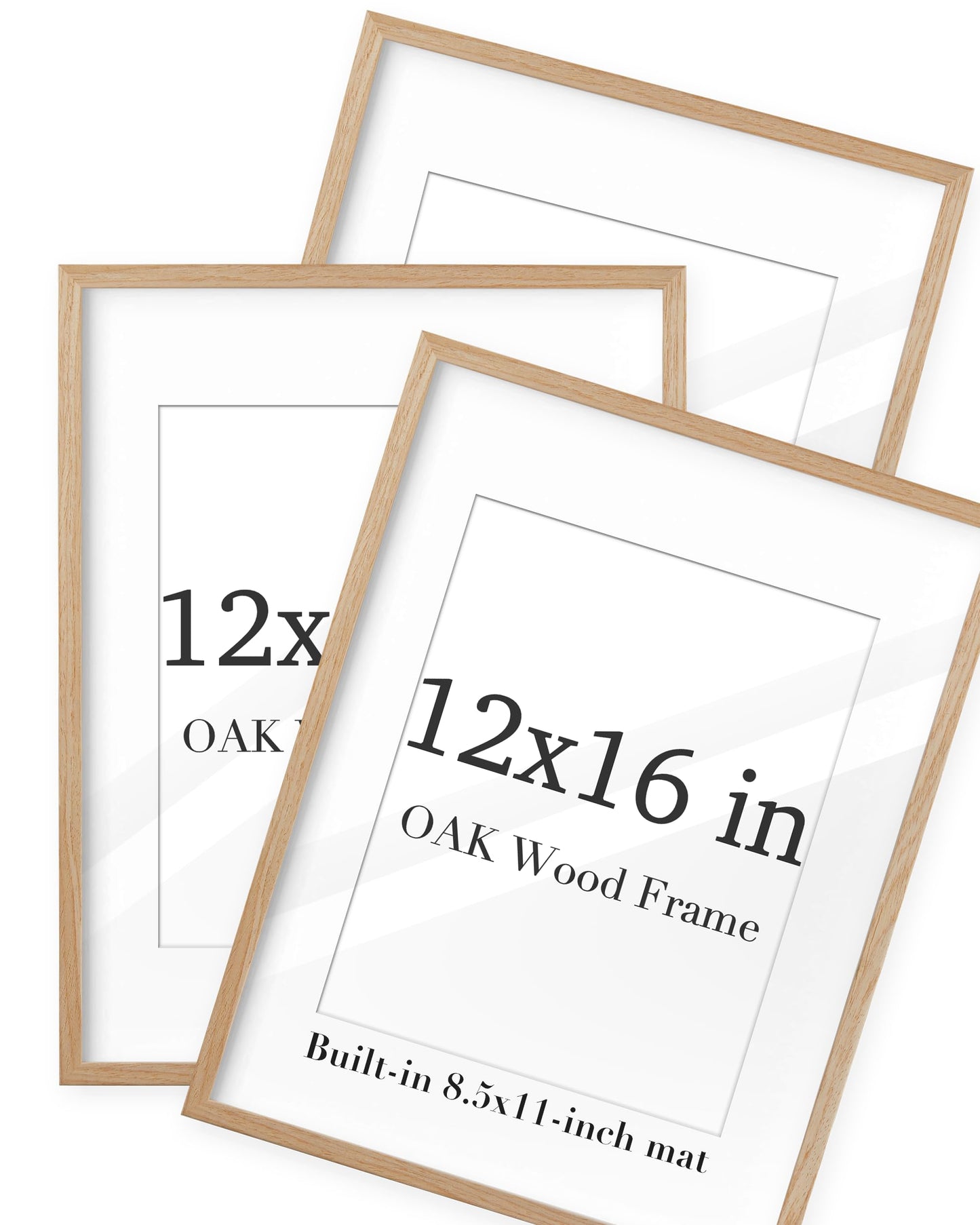 UPWOIGH 12x16 Beige Oak Wood Picture Frame Set of 3,Display Pictures 8.5x11 with Mat or 12x16 Without Mat,Minimalist 12x16in Poster Frames 3 Pack, Natural Solid Wooden Frame for Wall Art Photo Prints