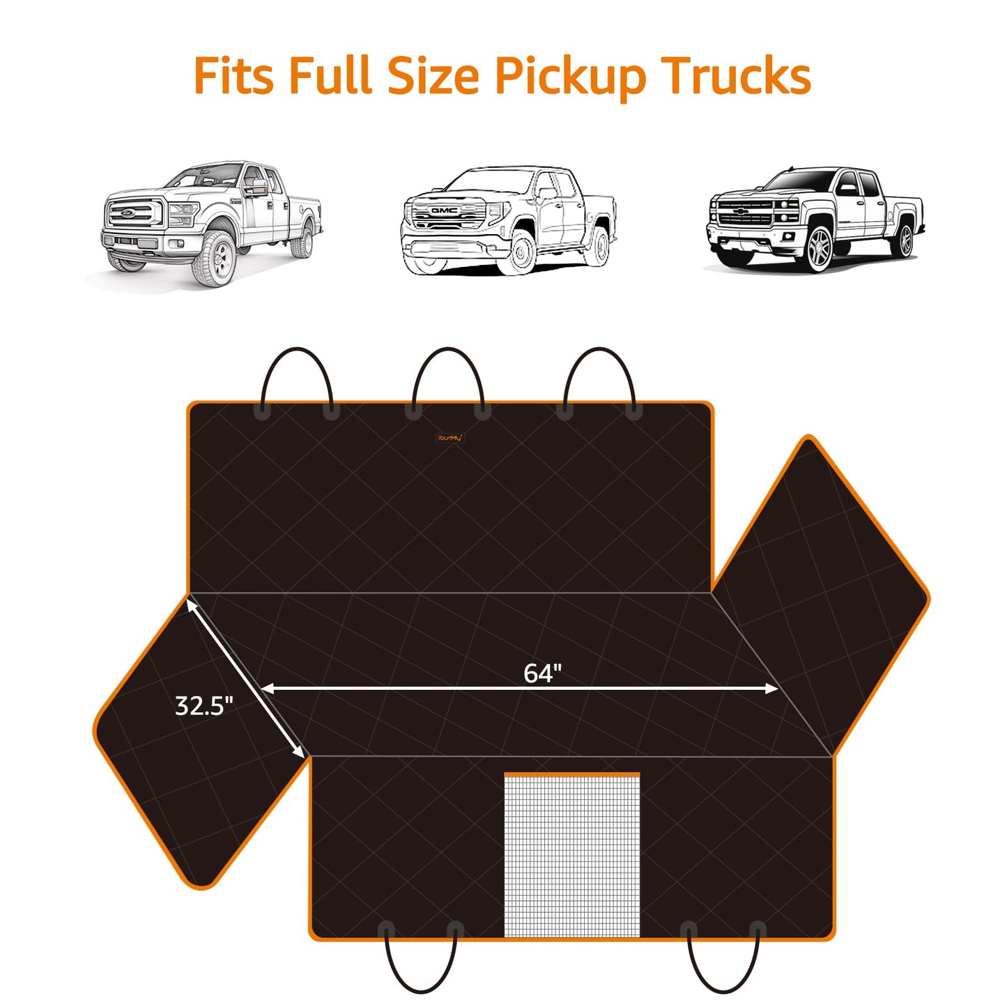 iBuddy Dog Floor Hammock Cover for Truck with Flip Up Rear Seats 100% Waterproof Full Coverage Dog Truck Seat Cover Scratch Proof X-Large Pet Seat Cover for Crew Cab Trucks Machine Washable