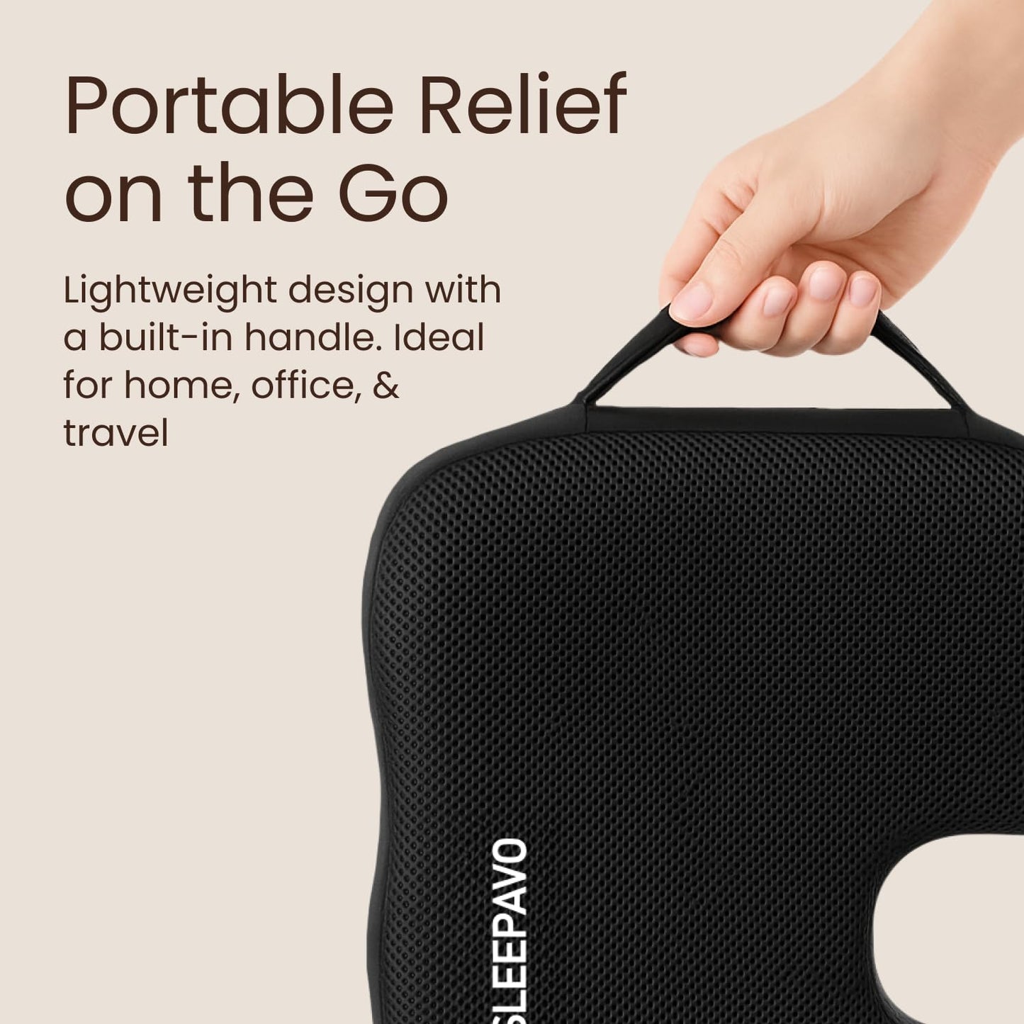 Sleepavo Memory Foam Seat Cushion for Office Chair - Pillow for Sciatica, Coccyx, Back, Tailbone & Lower Back Pain Relief - Orthopedic Chair Pad for Lumbar Support in Office (Black)