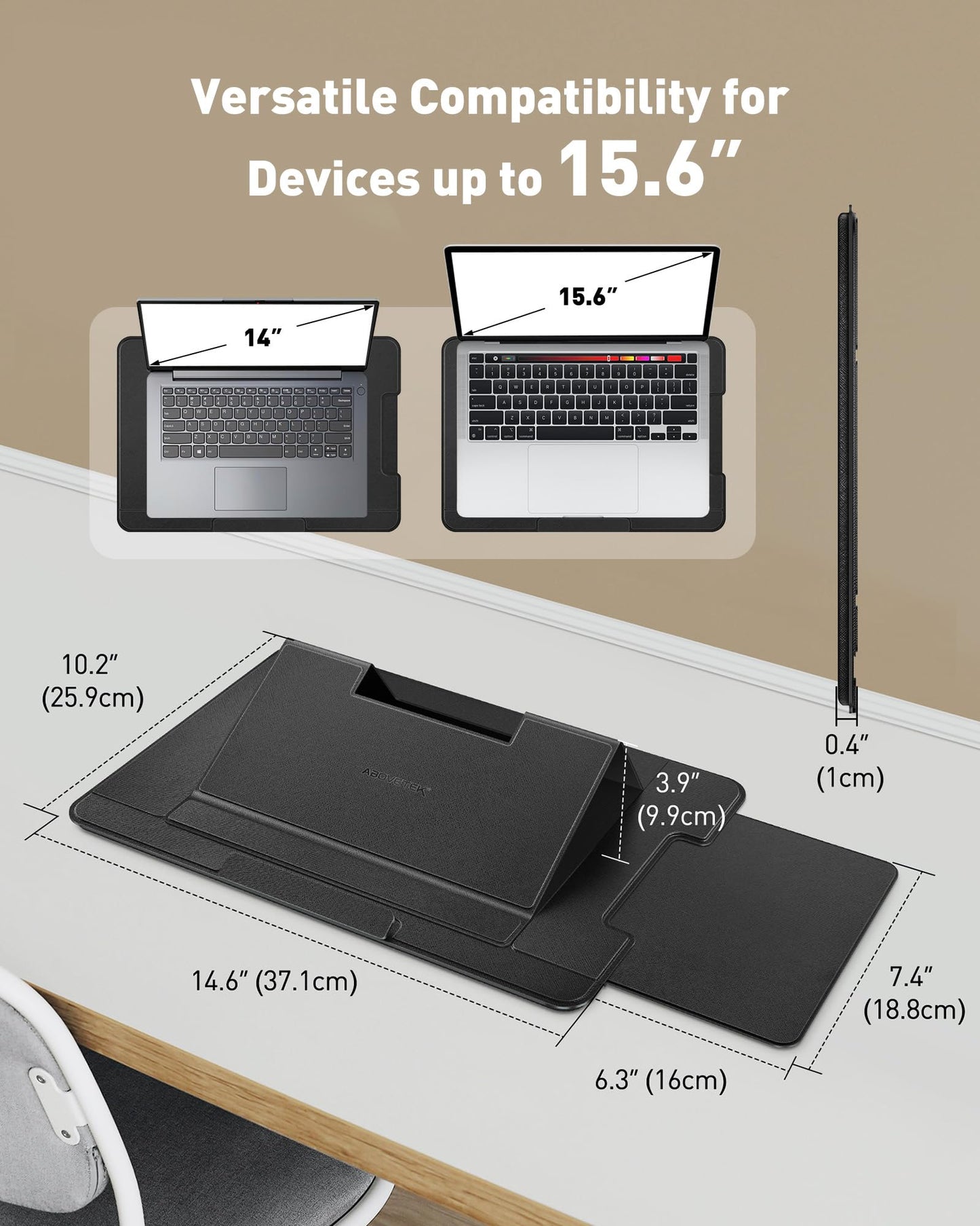AboveTEK Adjustable Laptop Lap Desk, Portable Lap pad Workstation with Retractable Mouse Pad | 3 Ergonomic Angles, PU Leather Non-Slip Surface, Heat Shield, for Bed, Sofa, Travel