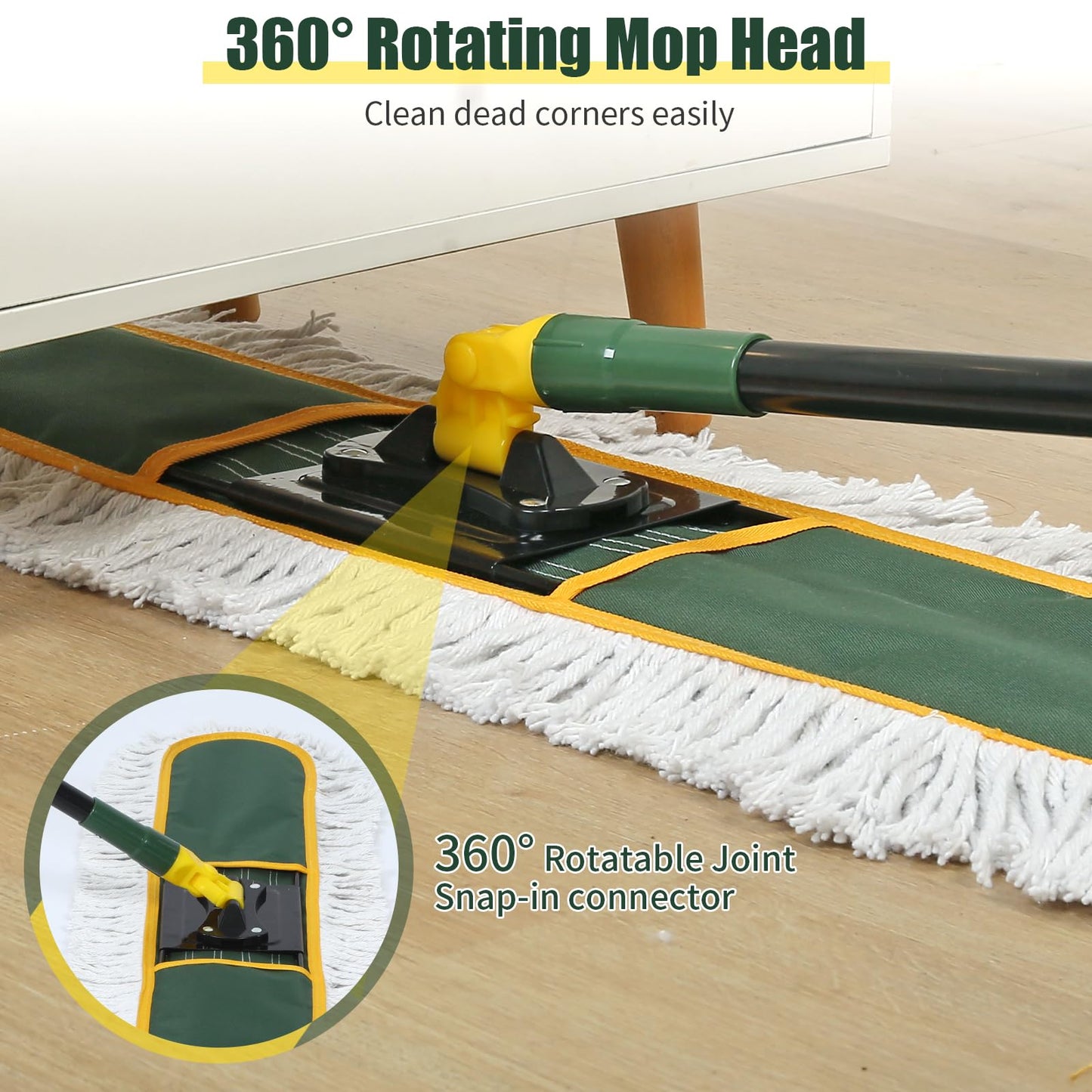 24 Inch Commercial Dust Mop,Heavy Duty Dry Wet Dust Mops Broom for Hardwood Floor, Laminate, Tile, Concrete Cleaning | 60 Extendable Handle & 2 Cotton Mop Heads | Home, Garage, Warehouse Use