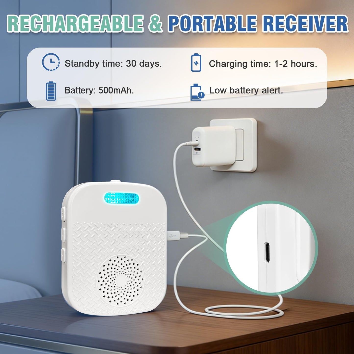 DAYTECH Wireless Caregiver Pager Emergency Call Button for Seniors Portable Call Bell with 500Ft+ Range and Vibration Alert, 1 Rechargeable Receiver 1 Alert Button