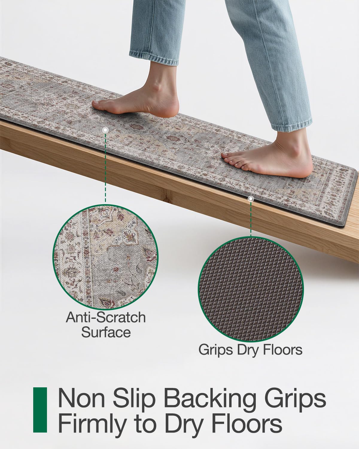 LUMI Kitchen Mat Anti Fatigue Cushioned, Memory Foam Padded Standing Rug Washable, Non Slip Comfort Floor Runner for Home, Sink, Laundry, Office, 24" x 59", Grey