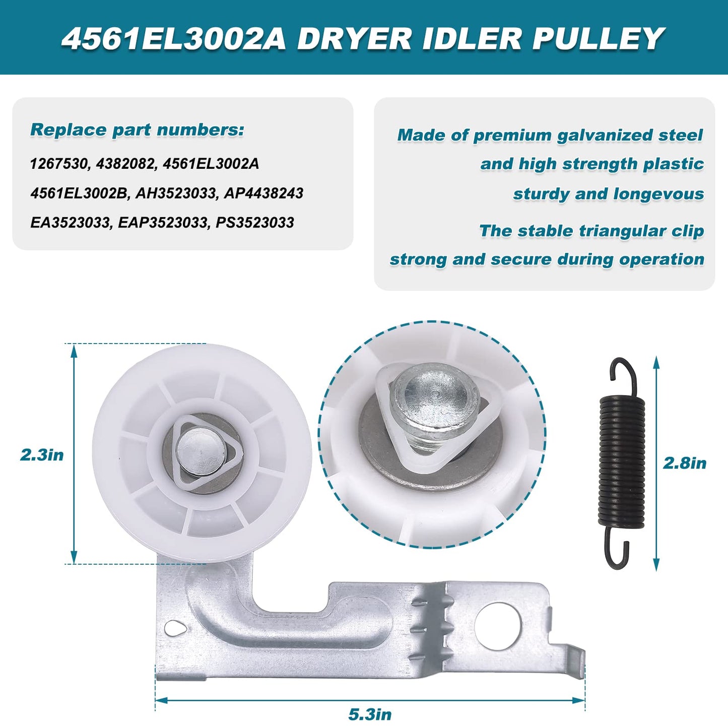 4581EL2002C Dryer Drum Roller Assembly 4400EL2001A Dryer Belt 4561EL3002A Dryer Motor Idler Pulley and Tension Spring - Dryer Repair Kit for LG Kenmore Replace 4581EL2002A 4561EL3002B 4400EL2001C