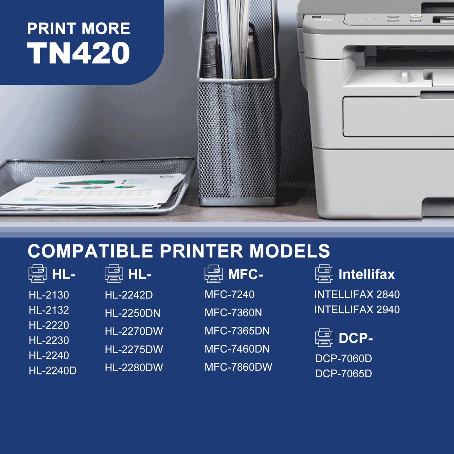TN420 TN450 Black Toner Cartridge High Yield 2 Pack Replacement for Brother TN-420 TN-450 TN 420 TN 450 DCP-7060D 7065DN HL-2230 2240 2270DW 2280DW Intellifax 2840 2940 MFC-7360N 7860DW Printer Toner