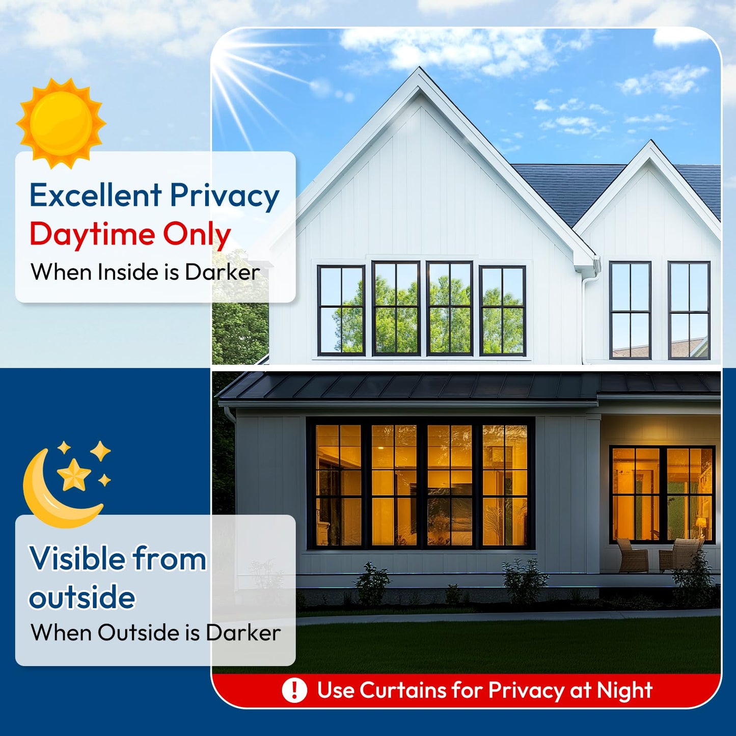 rabbitgoo Window Tint Film Home with Tool, One Way Privacy Window Film for Sun Blocking, Heat Control Anti UV Reflective Mirror Cling Kit, House Tint for Daytime, Black Silver 60 x 400 cm
