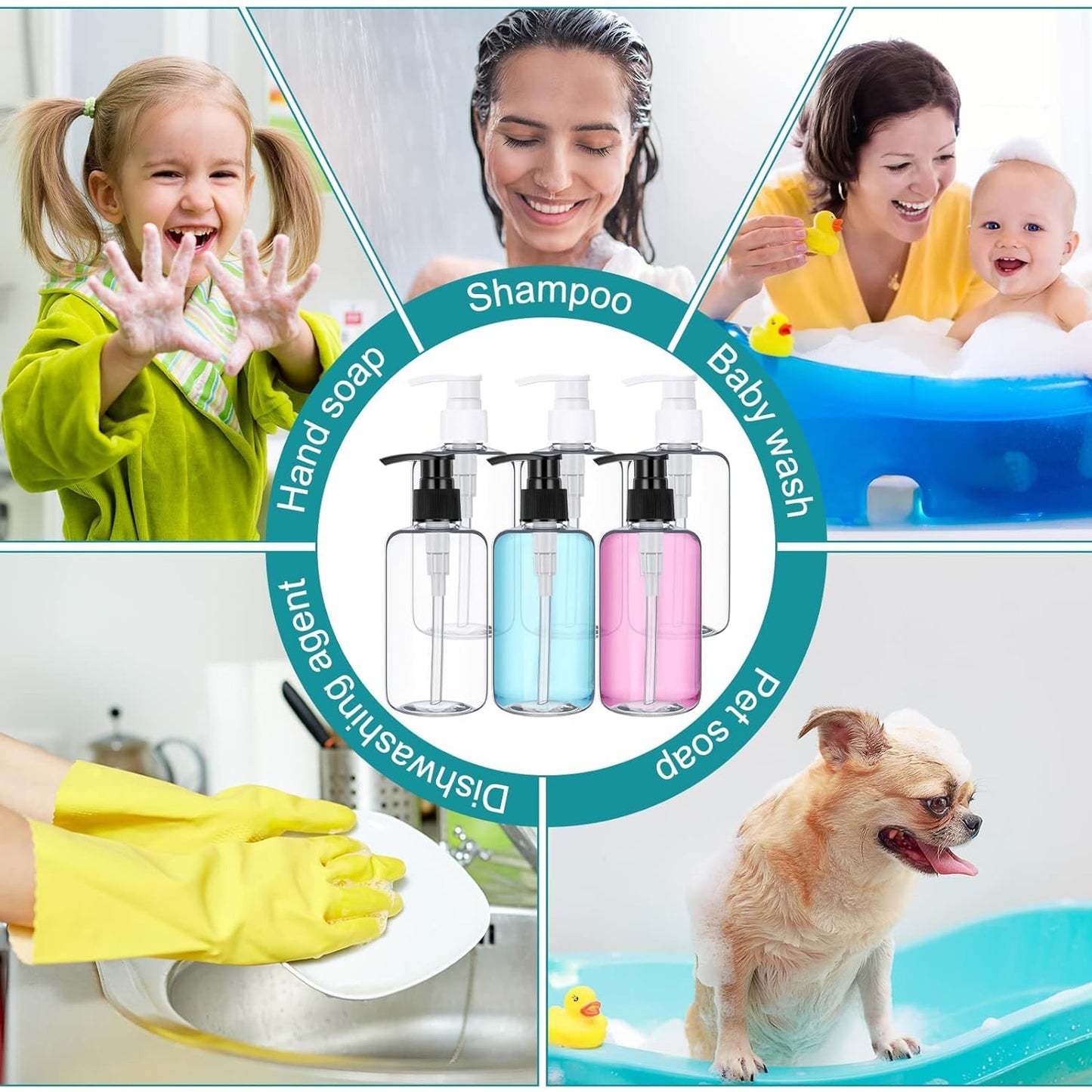 30 Pcs Refillable Empty Lotion Bottles 8oz/250ml Clear Plastic Pump Bottles Conditioner Shampoo Dispenser Leak Proof Black and White Pump Container for Body Wash, Creams, Liquid Soap