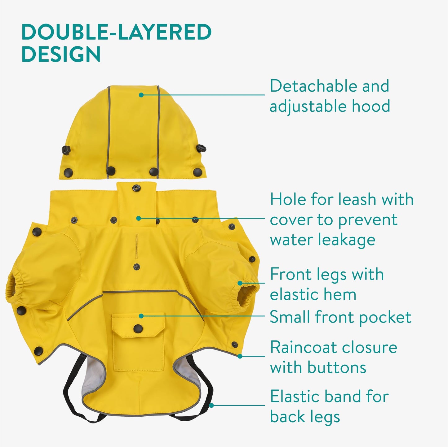 Navaris Hooded Dog Rain Jacket - Dog Raincoat Waterproof - Water-Resistant Rain Coat with Removable Hood - Raincoats with Sizes for Small Medium & Large Dogs - M Yellow