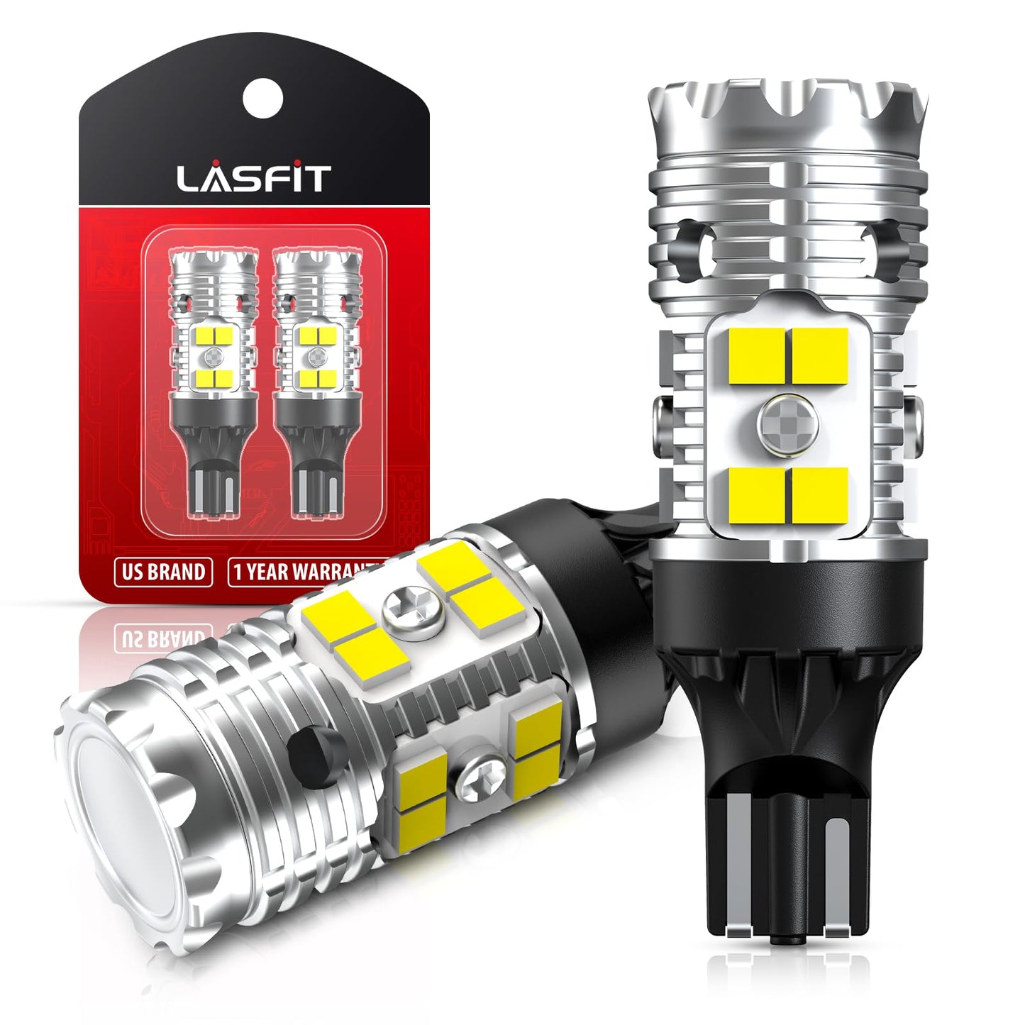 LASFIT 2026 𝐔𝐩𝐠𝐫𝐚𝐝𝐞𝐝 912 921 LED Bulb Reverse Backup Light T15 W16W, Canbus Resistor No Error For 99% Cars, 13W 10X Brighter Halogen 1:1 6000K Xenon White, Automotive 904 906 916 Plug-N-Play