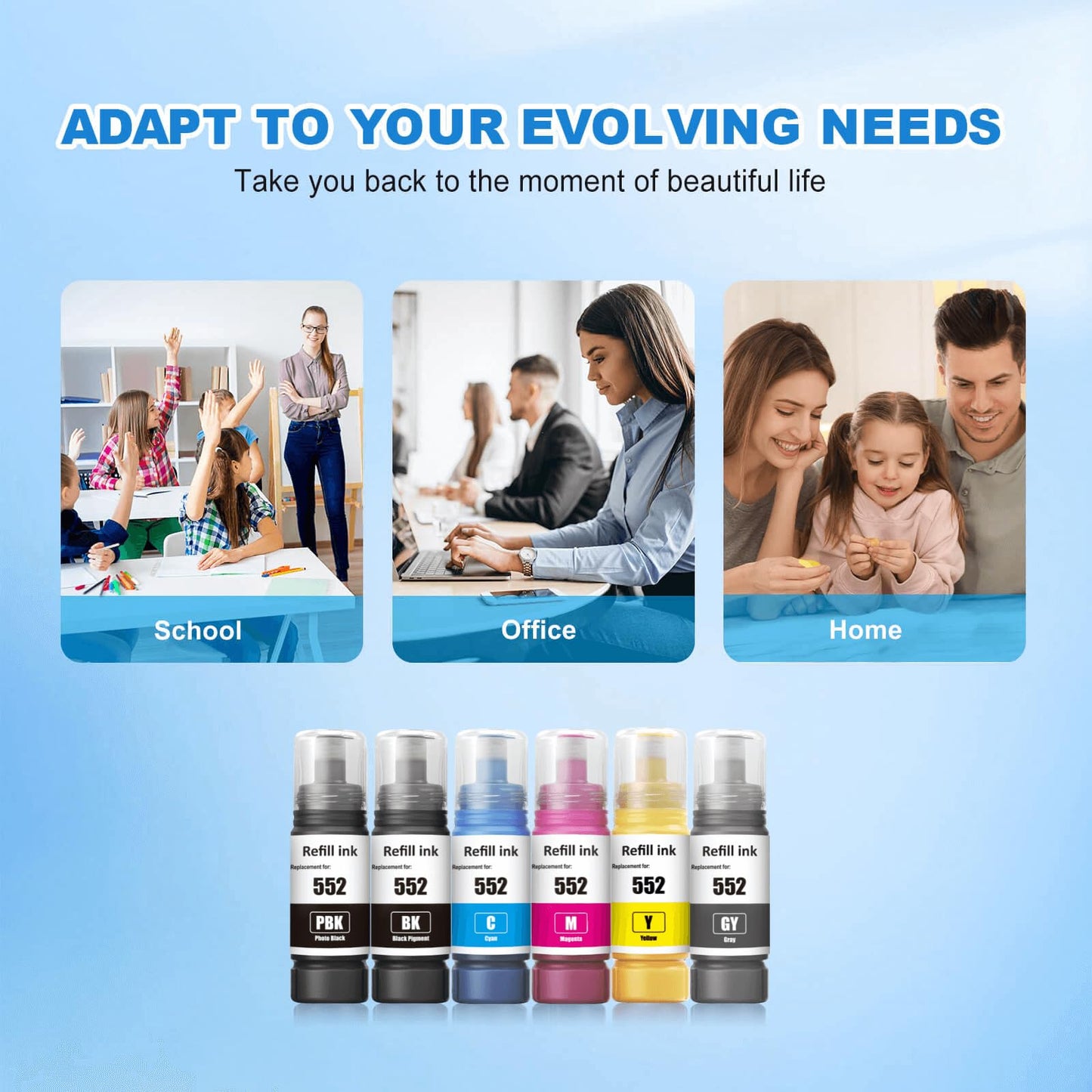 JoyPrinting Compatible Ink Replacement for 552 Ink Refill Bottles 6-Pack T552 Ink Work for ET-8550 ET-8500 ET8550 ET8500 Printers (Black, Photo Black, Cyan, Magenta, Yellow, Gray)