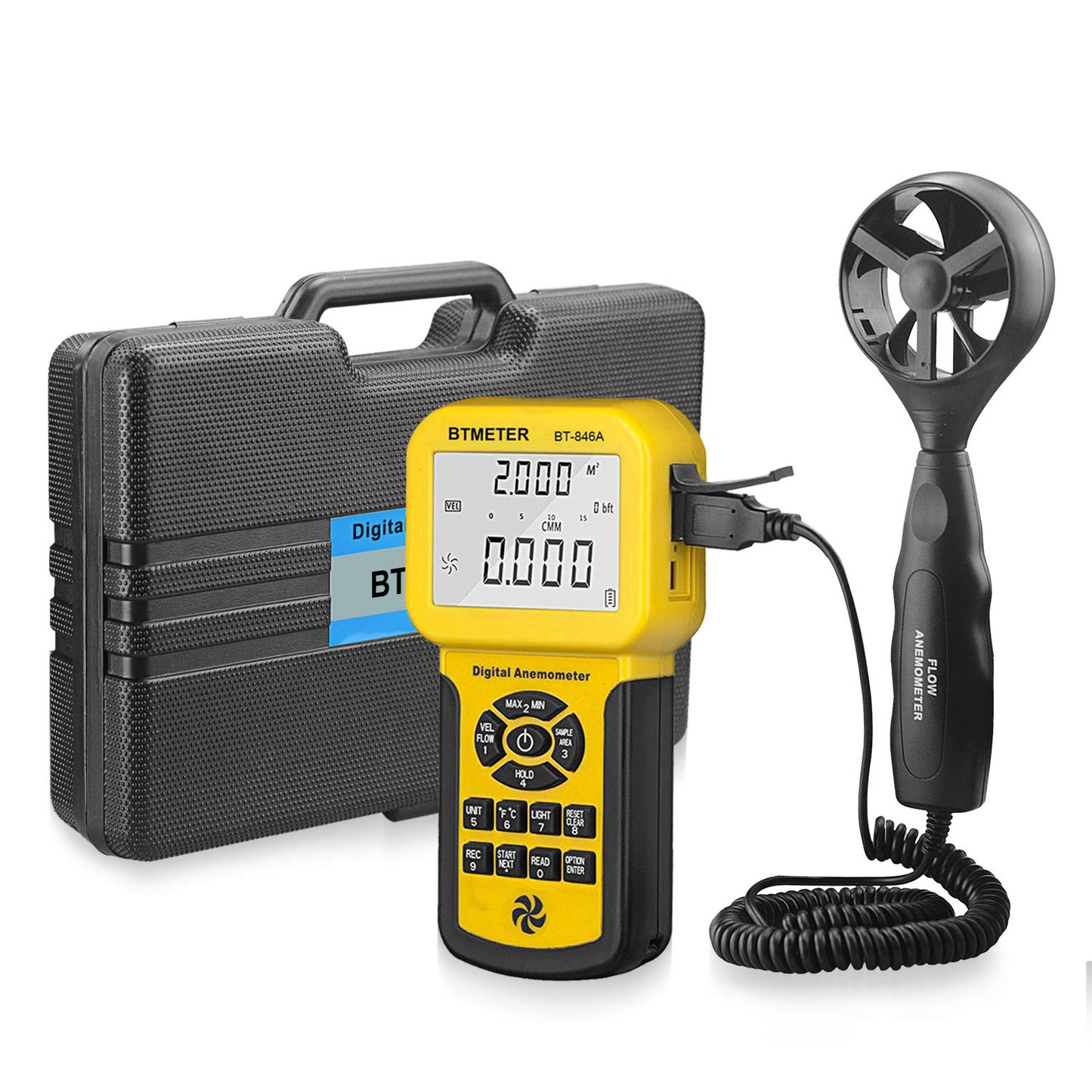 BTMETER BT-846A Pro HVAC CFM Anemometer Measures Wind Speed Wind Temperature Airflow Velocity Meter with Backlight Display, Suitcase Included